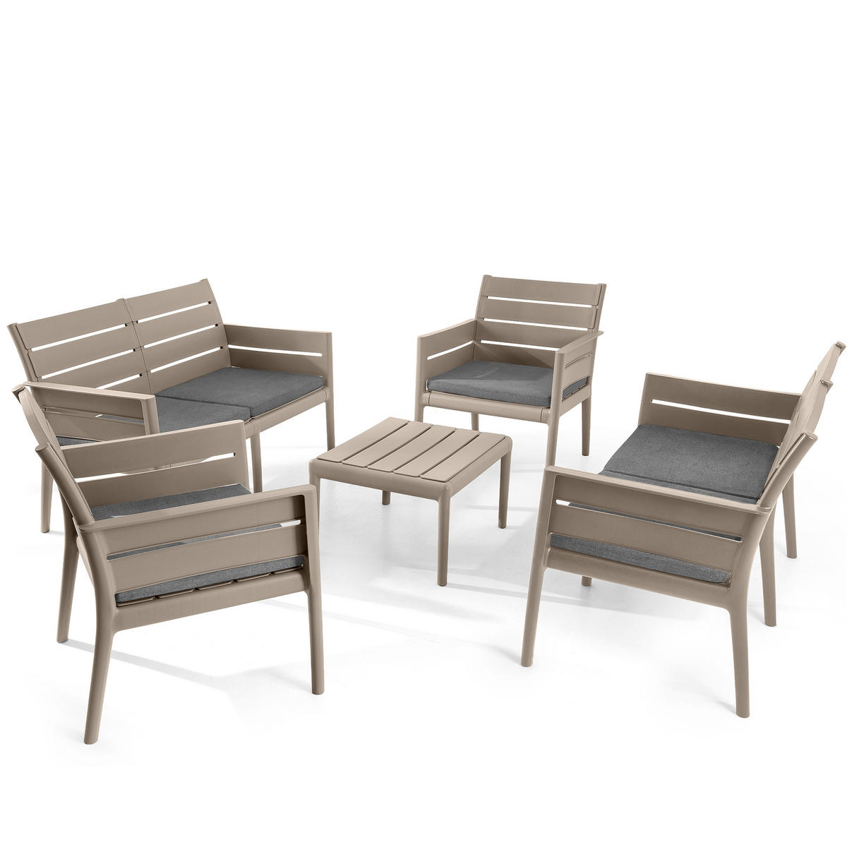 GARTENMÖBEL-SET MITTU 5-tlg, Beige/Braun - Beige/Braun, Kunststoff - KONSIMO®