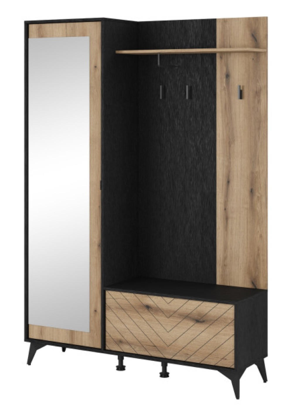 GARDEROBE Schwarz DIAMO Eiche Evoke Mit Spiegel Mit Regalen - Multicolor, Holzwerkstoff (134/197/39cm) - Sepro Meble