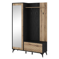 GARDEROBE Schwarz DIAMO Eiche Evoke Mit Spiegel Mit Regalen - Multicolor, Holzwerkstoff (134/197/39cm) - Sepro Meble
