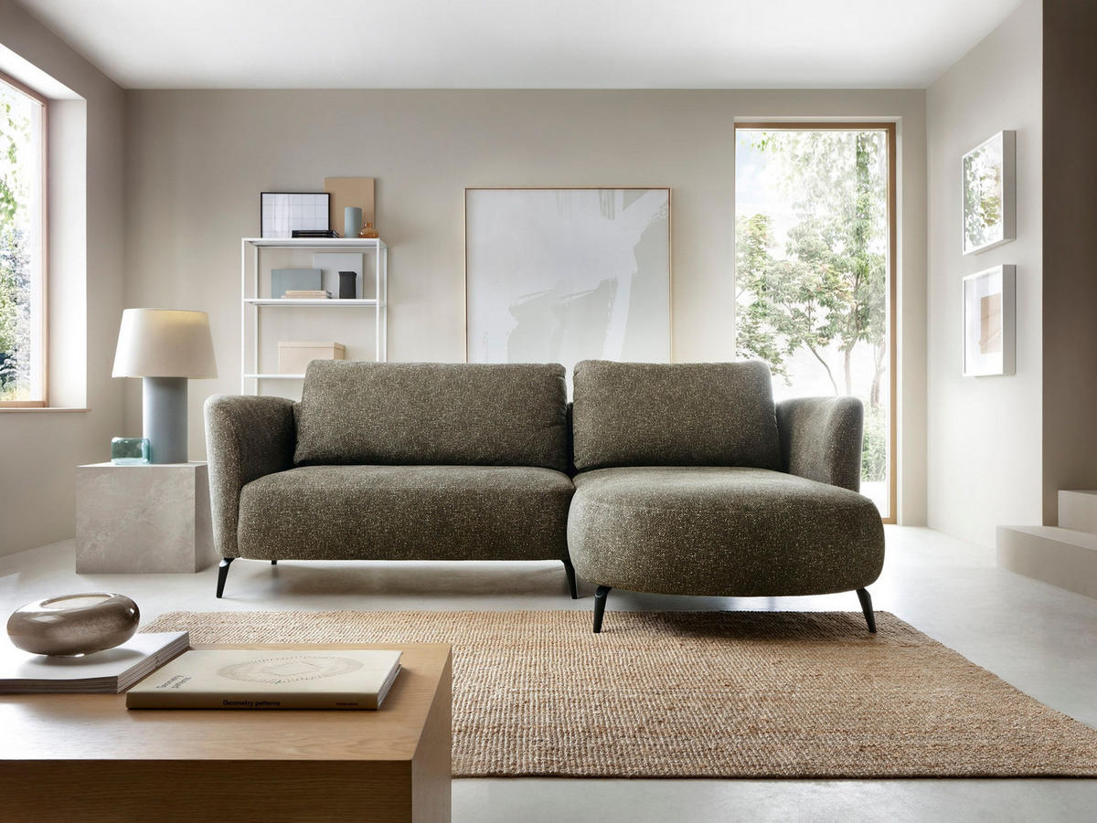 ECKSOFA VICO Grün Velours-Stoff mit Schlaffunktion - Grün, Holz (260/183cm) - MASSENO