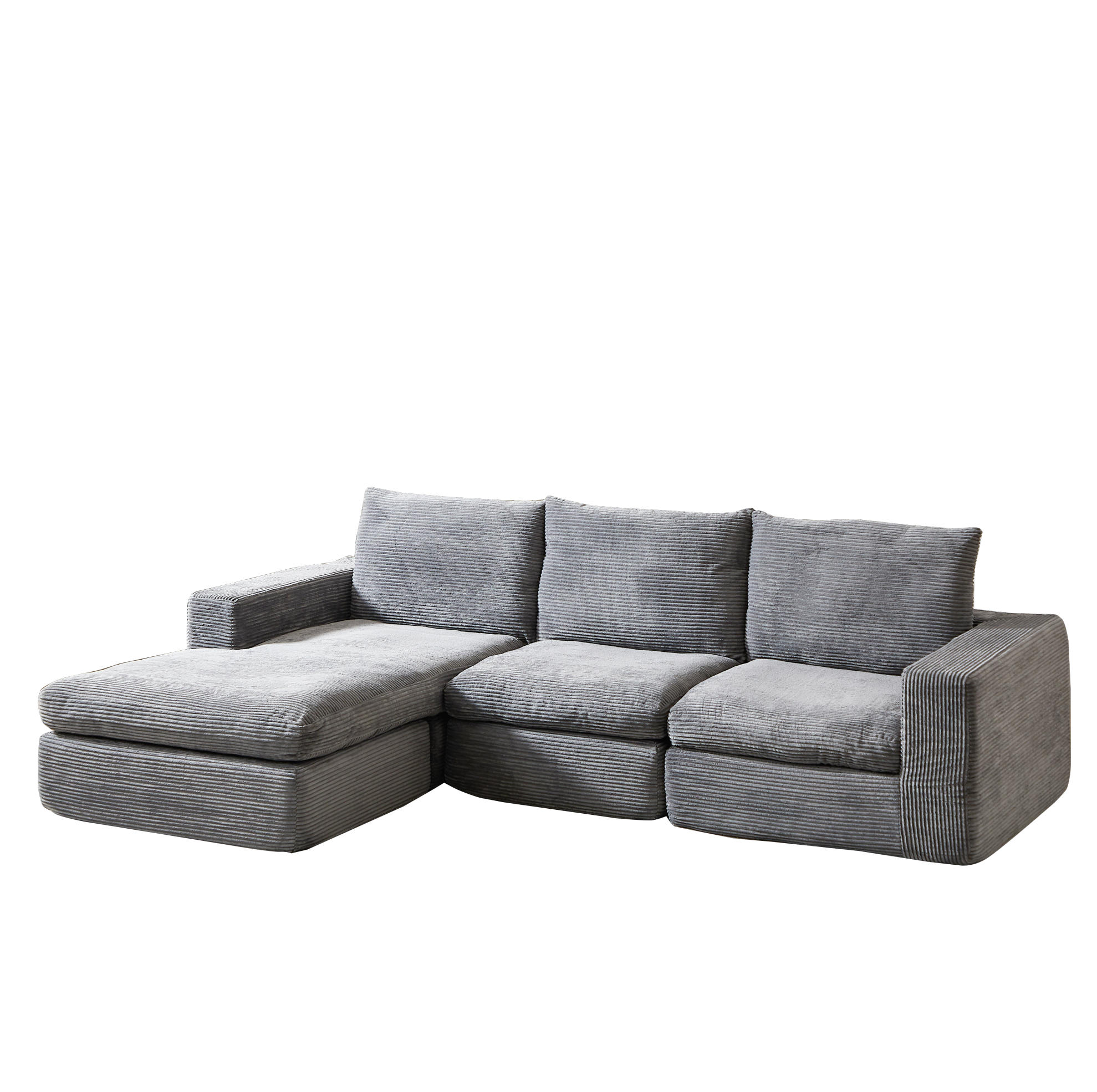 ECKSOFA 251/160/81 cm hellgrau aus Cord mit Chaiselongue, 4 Modulen und 3 Kissen - Hellgrau, Textil (160/251cm) - OKWISH