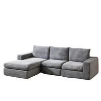 ECKSOFA 251/160/81 cm hellgrau aus Cord mit Chaiselongue, 4 Modulen und 3 Kissen - Hellgrau, Textil (160/251cm) - OKWISH