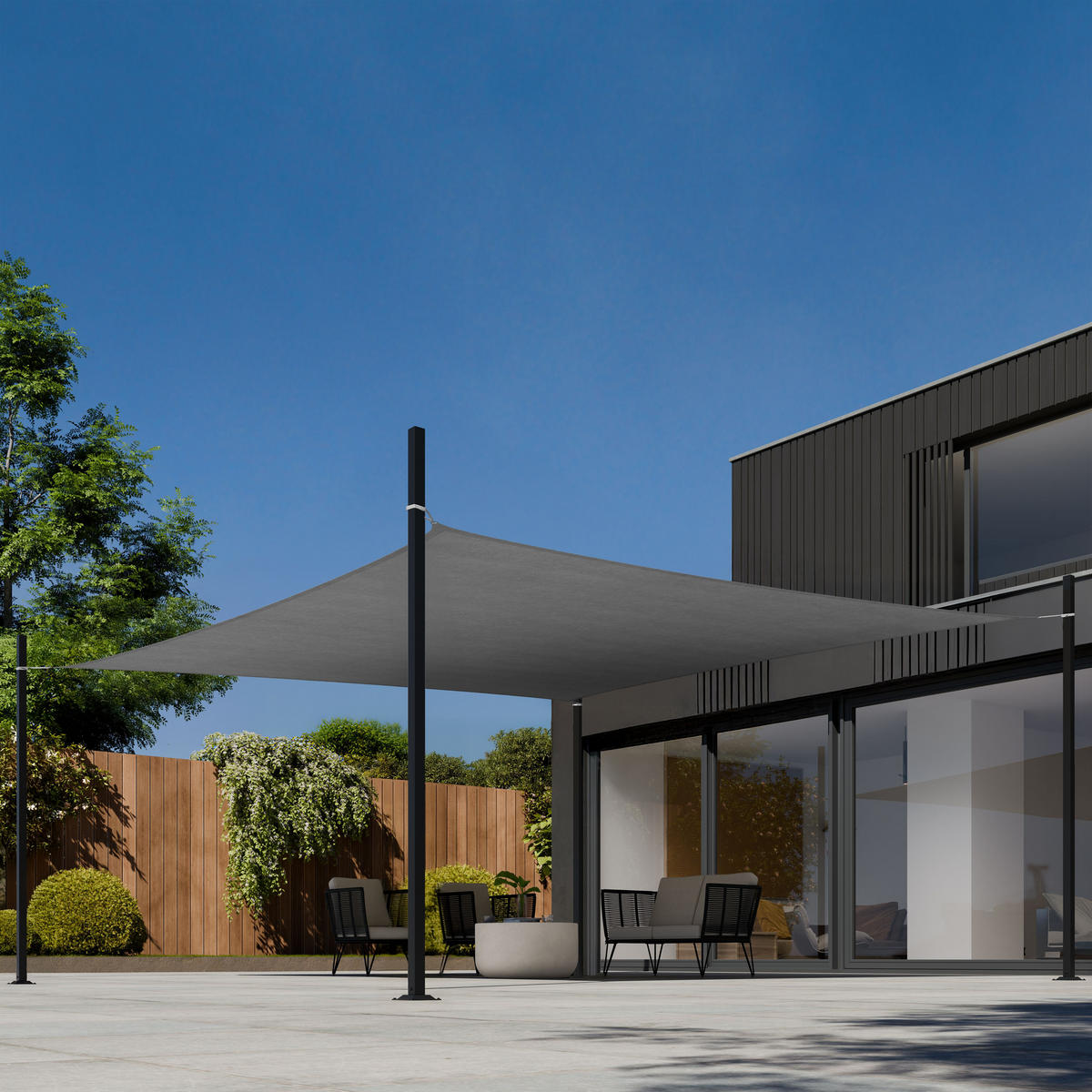 SONNENSEGEL Sunny,umfangreiches Montagematerial,grau - Grau, Kunststoff (700/500cm) - tectake