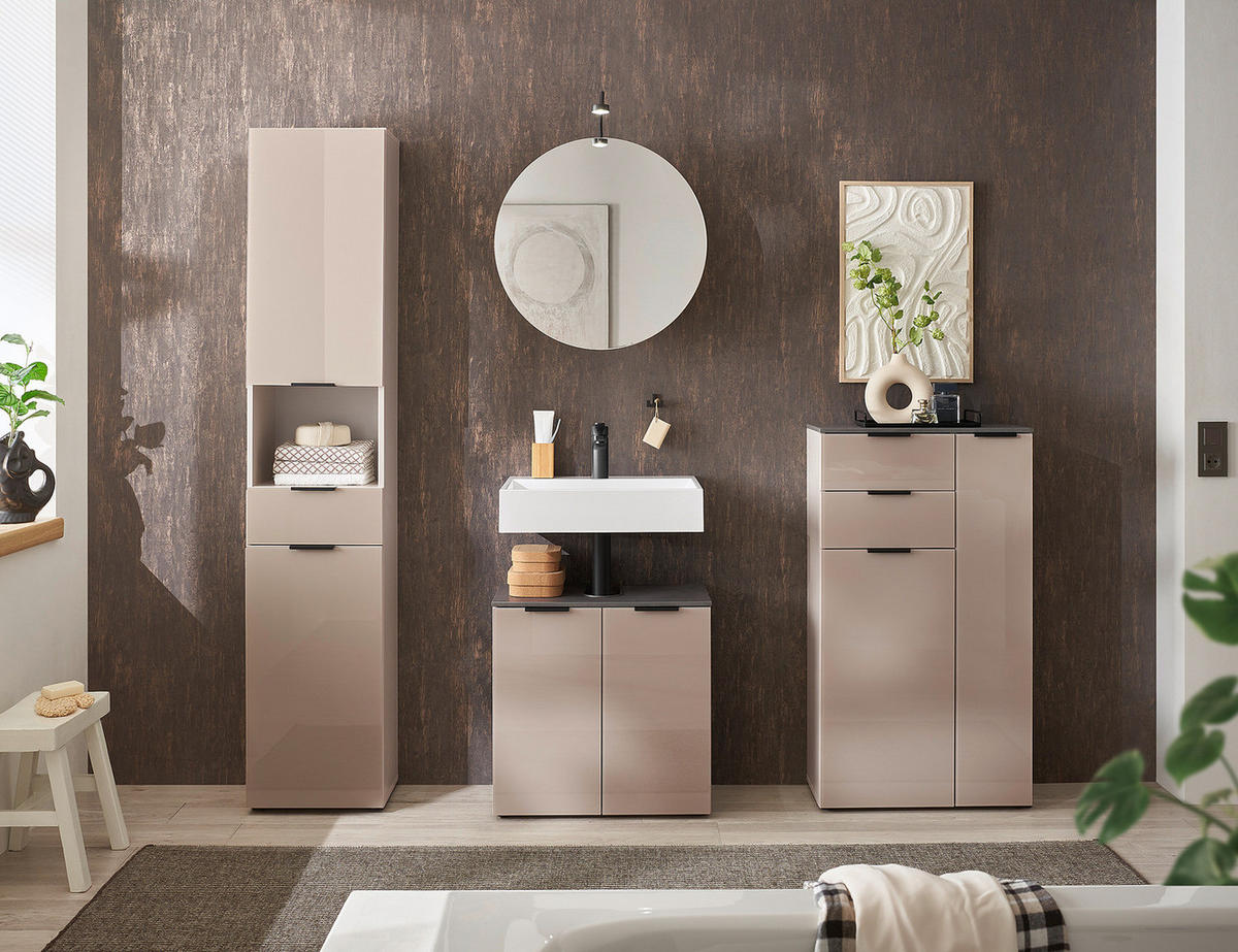 WASCHBECKENUNTERSCHRANK 2 Türen - Kaschmir - Kaschmir, Glas/Holzwerkstoff (60/60/35cm) - home24