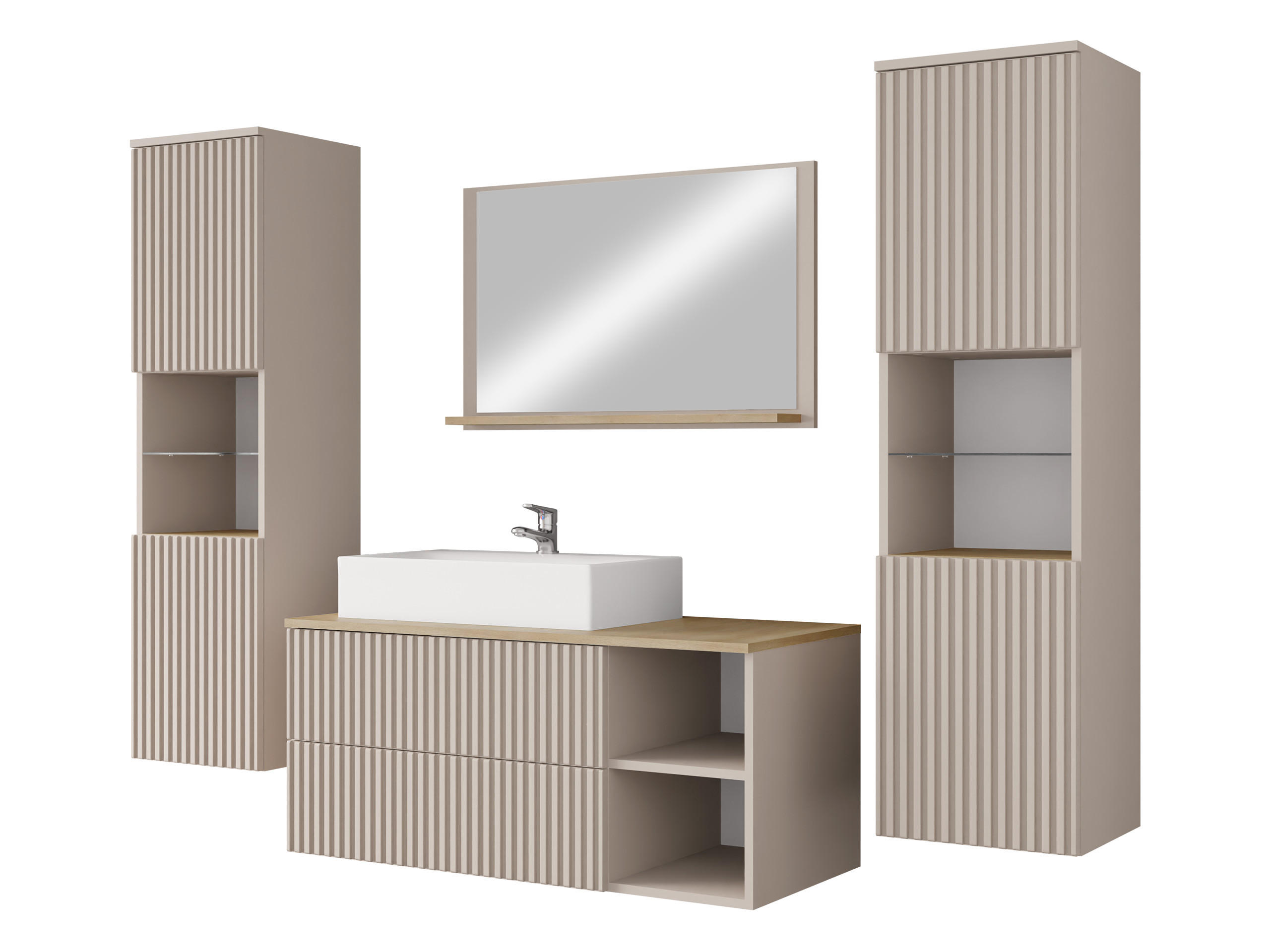 BADMÖBEL-SET Kertos Rillen III - Sandfarben, Holzwerkstoff (100/57/45cm) - MIRJAN24