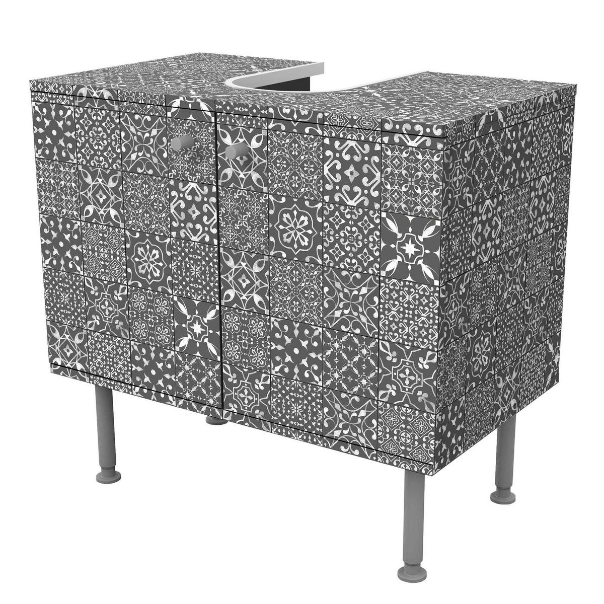WASCHBECKENUNTERSCHRANK Musterfliesen Dunkelgrau Weiß 60/55/35 cm - Grau, Holzwerkstoff (60/55/35cm) - Bilderwelten