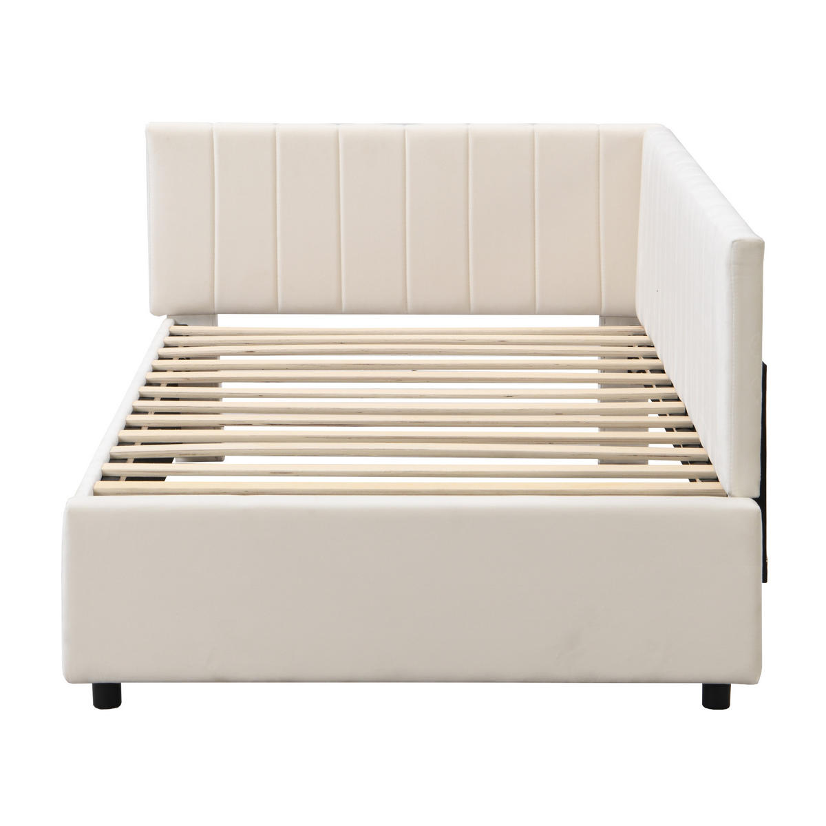 POLSTERBETT 90/200 cm in Beige aus Samt mit Lattenrost - Beige, Leder (90/200cm) - Flora Grace