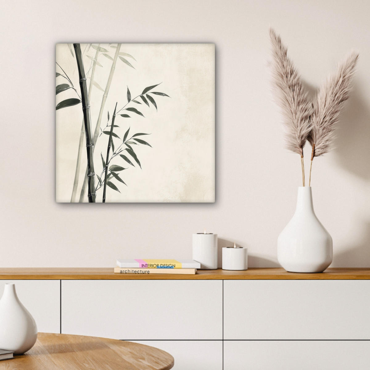 LEINWANDBILD Japandi - Bambus - Beige 50x50 cm - Eukalyptusholzfarben, Textil (50/50cm) - MuchoWow