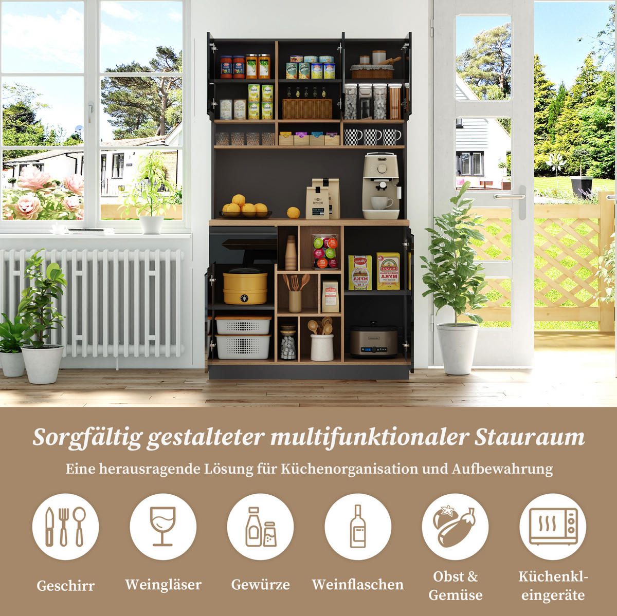 BUFFET 105/45/185 cm schwarz/natur aus MDF mit Stauraum - Schwarz, Holzwerkstoff (105/185/45cm) - OKWISH