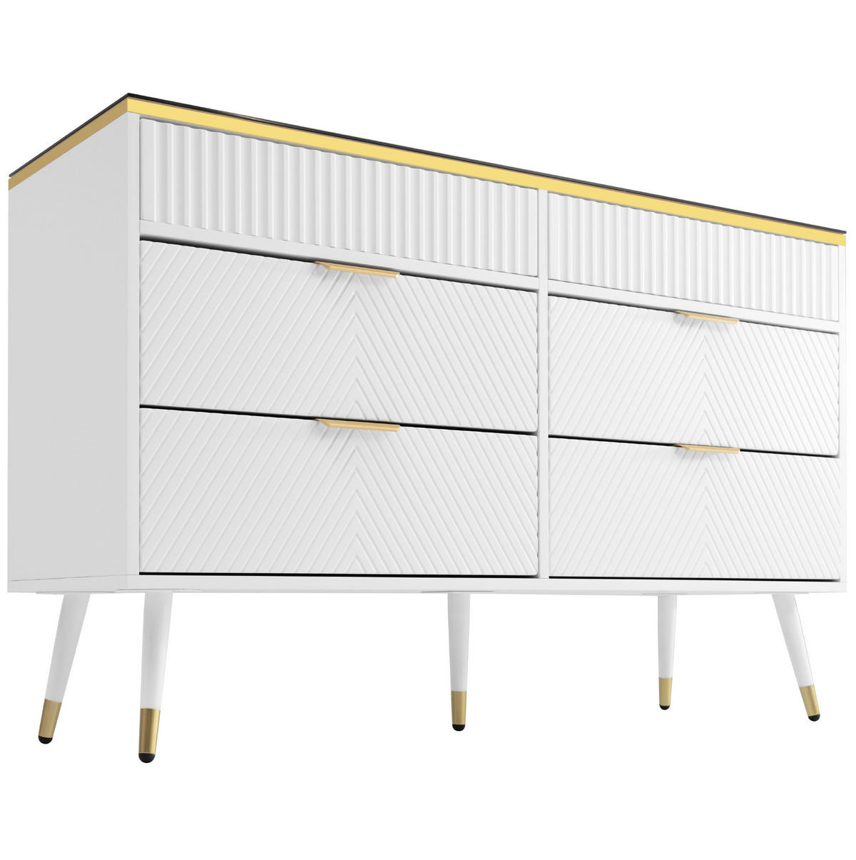 KOMMODE 120/40/76 cm aus Glas und Spanplatte mit 6 Schubladen Weiß - Weiß, Holzwerkstoff (120/76/40cm) - Modenvie