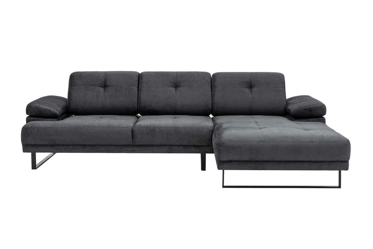 ECKSOFA mit verstellbarer Rückenlehne - Anthrazit/Schwarz, Textil/Metall (174/314cm) - myHomelando