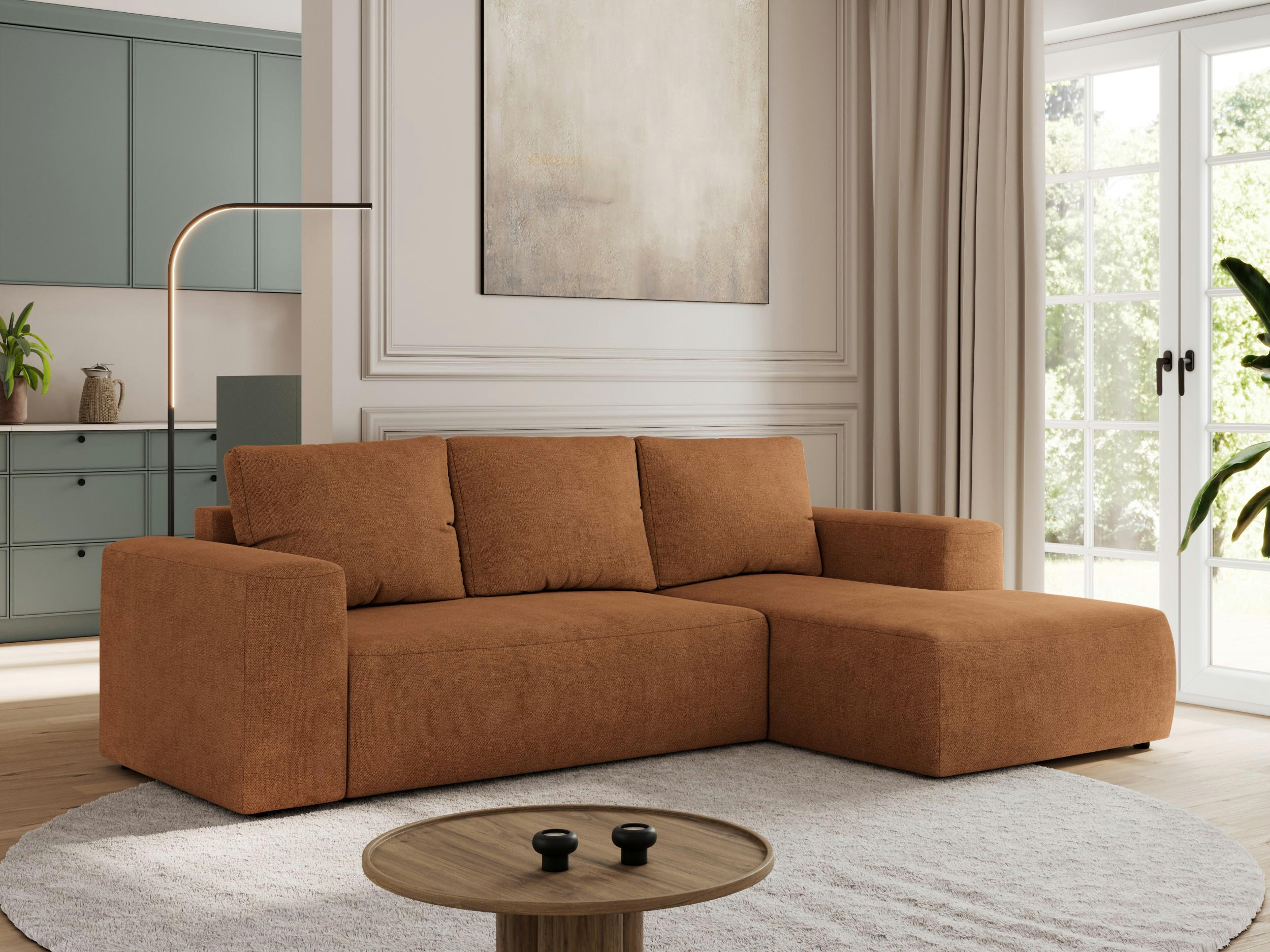 ECKSOFA TRENTINO L Orange Stukture - Rechts - Schwarz/Orange, Textil (164/266cm) - MKS