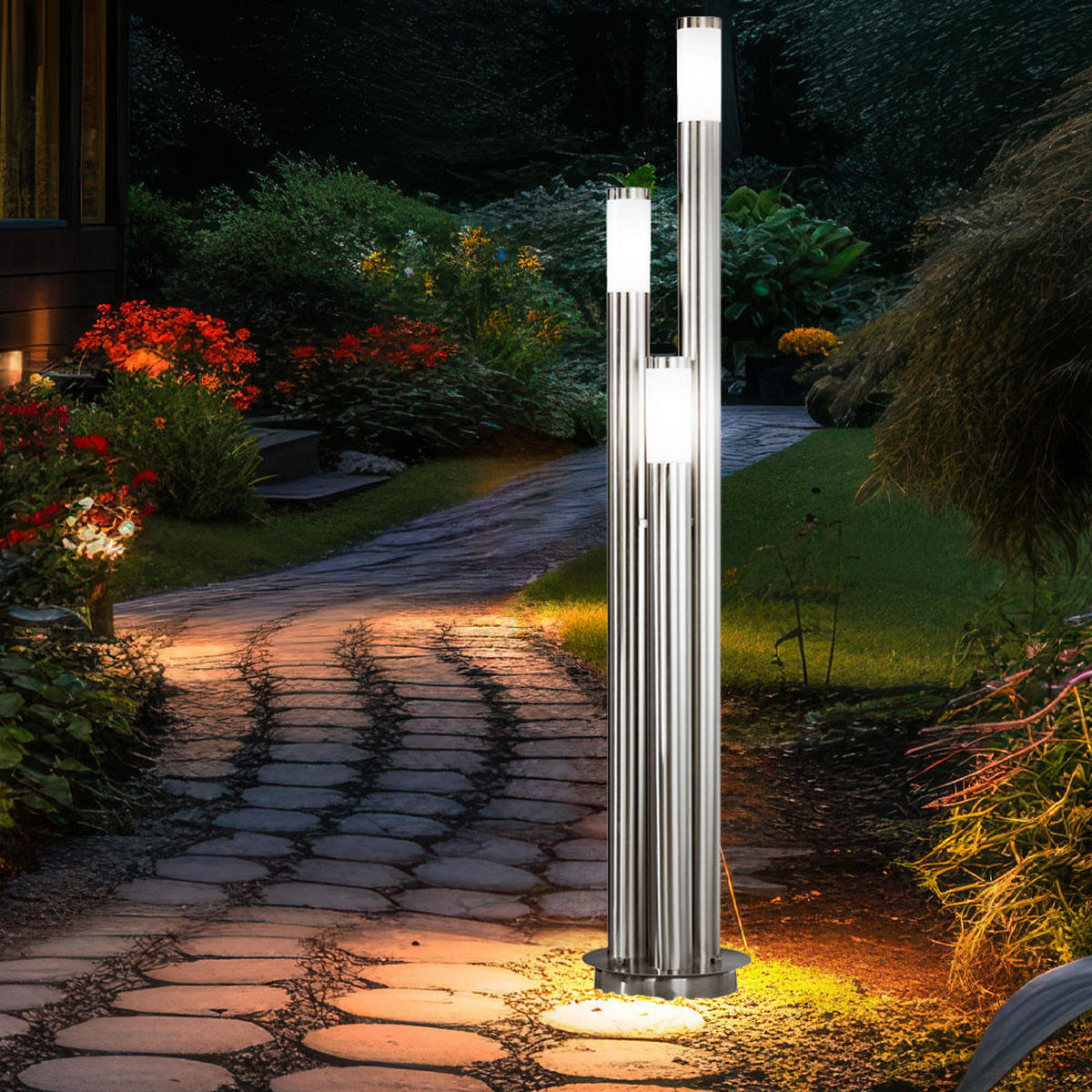 WEGELEUCHTE Edelstahl Silber 3-Säulen - Silberfarben, Metall (28/28/170cm) - Globo Lighting