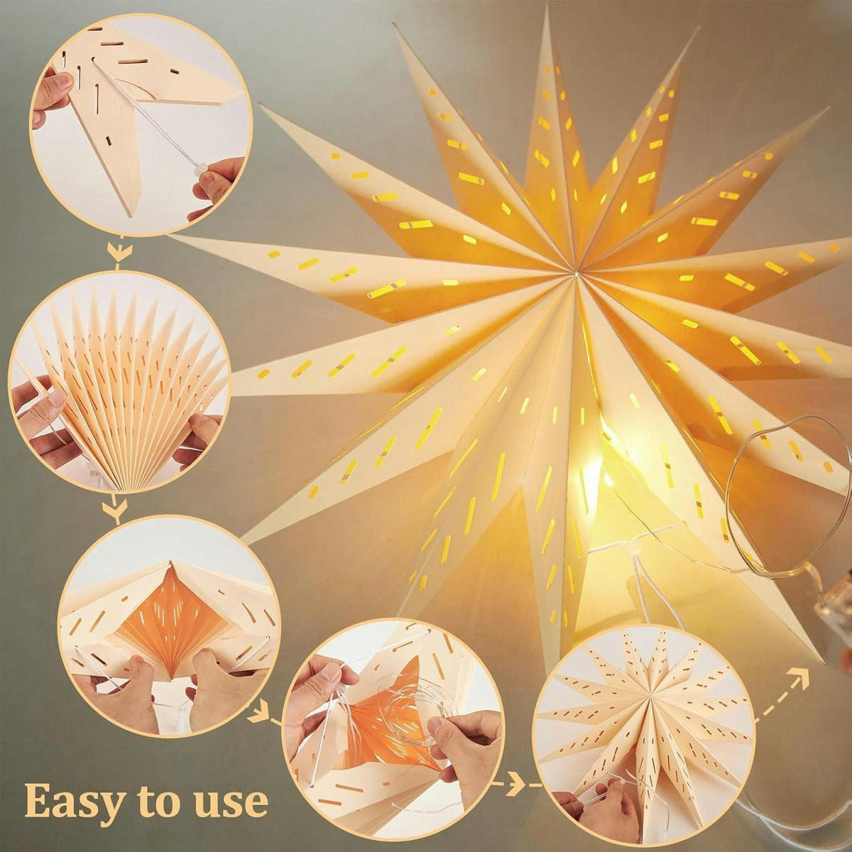 PAPIERSTERNE 3er Set Beige Dunkelgrün Salbeigrün 45 cm - Multicolor, Papier (45/10/45cm)