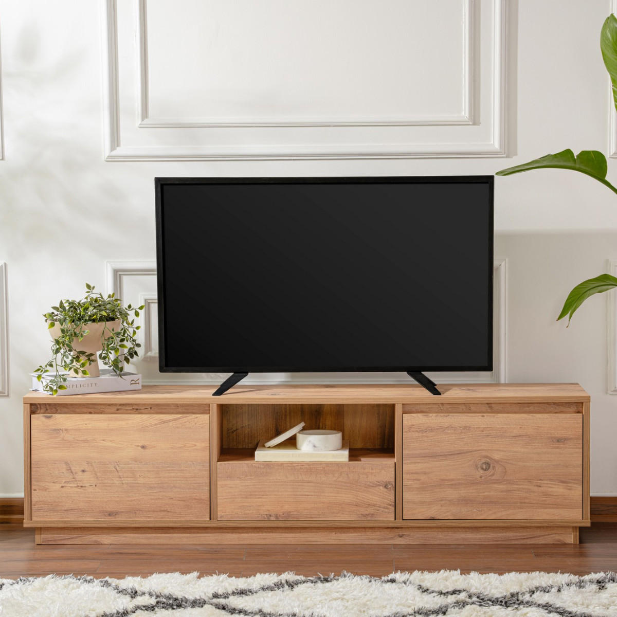 TV-MÖBEL mit 3 klappbaren türen und 1 offenem fach - vanguard 160/29,5/42 cm - Beige, Holzwerkstoff (29.5/42/160cm) - Calicosy