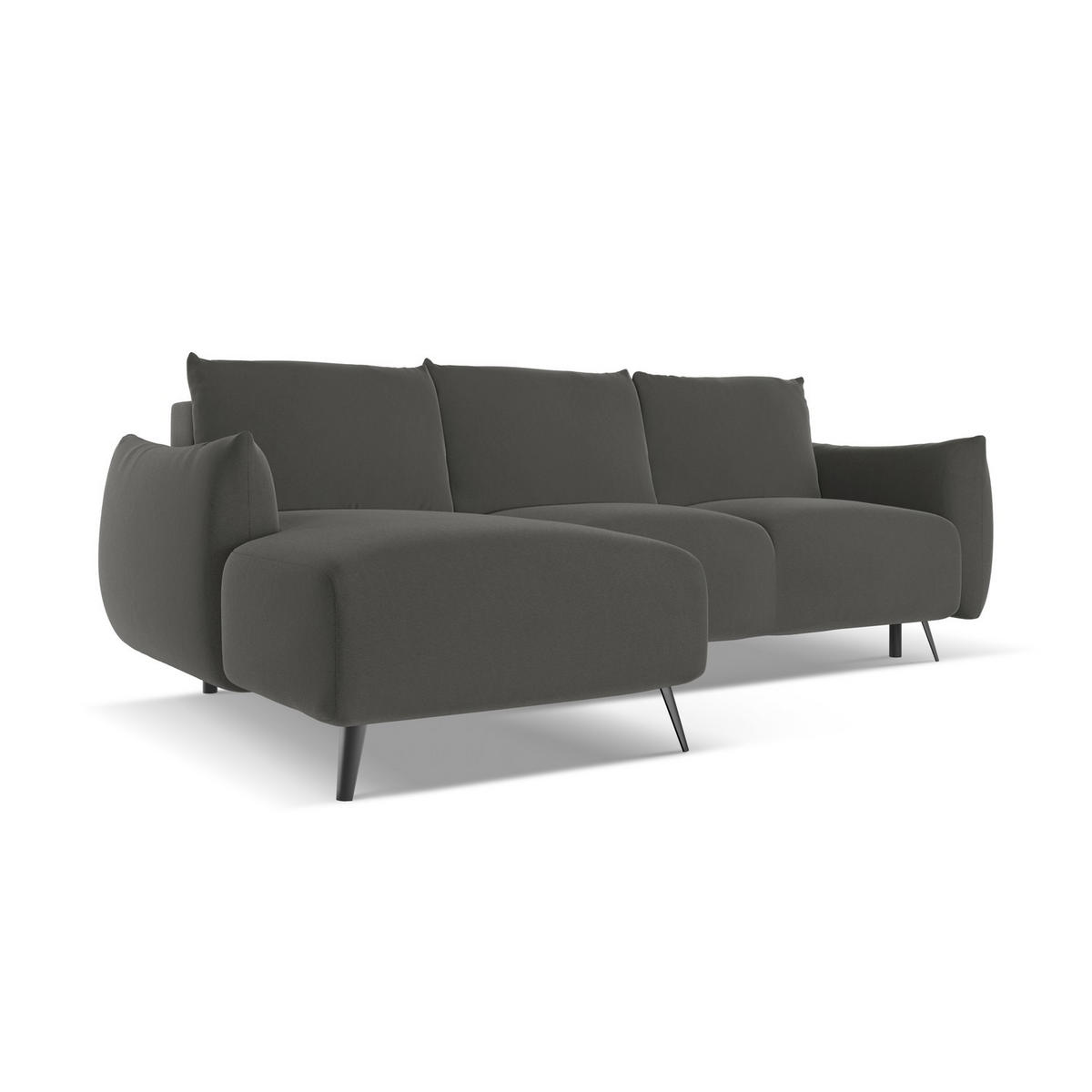 ECKSOFA mit Schlaffunktion Samt Stoff Grau - Dunkelgrau/Schwarz, Textil/Metall (162/242cm) - LaMiaSofa