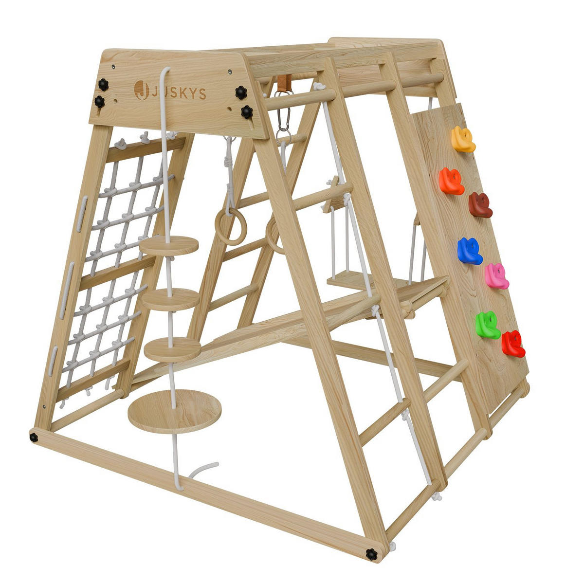 KLETTERGERÜST MAXI für Kinder mit Rutsche - Naturfarben, Holz (119/124cm) - Juskys