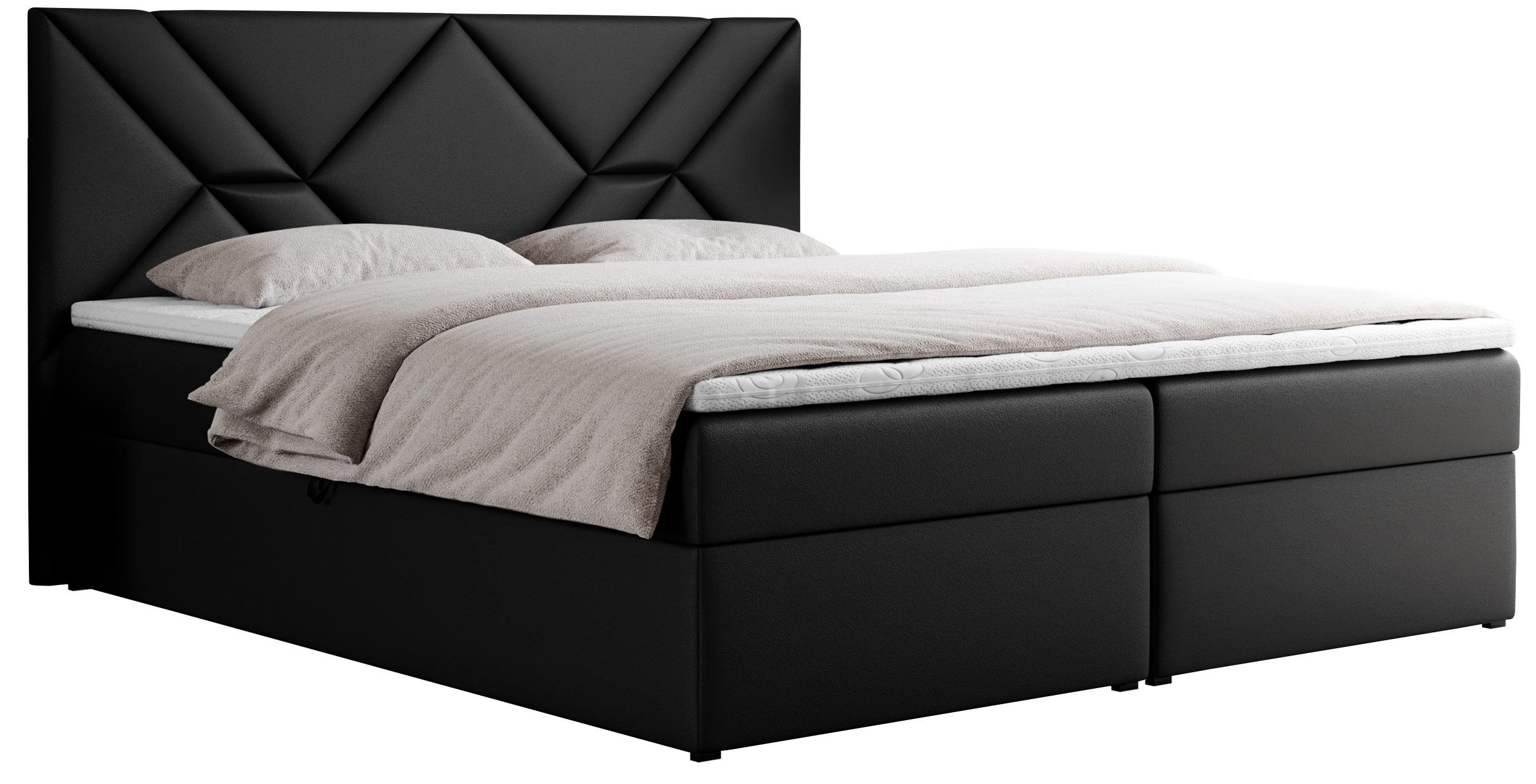 BOXBETT NEOMI 120/200 - Schwarz Kunstleder - H3 - Visco - Schwarz, Holz/Textil (120/200cm)