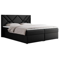 BOXBETT NEOMI 120/200 - Schwarz Kunstleder - H3 - Topper T25 - Schwarz, Holz/Textil (120/200cm)