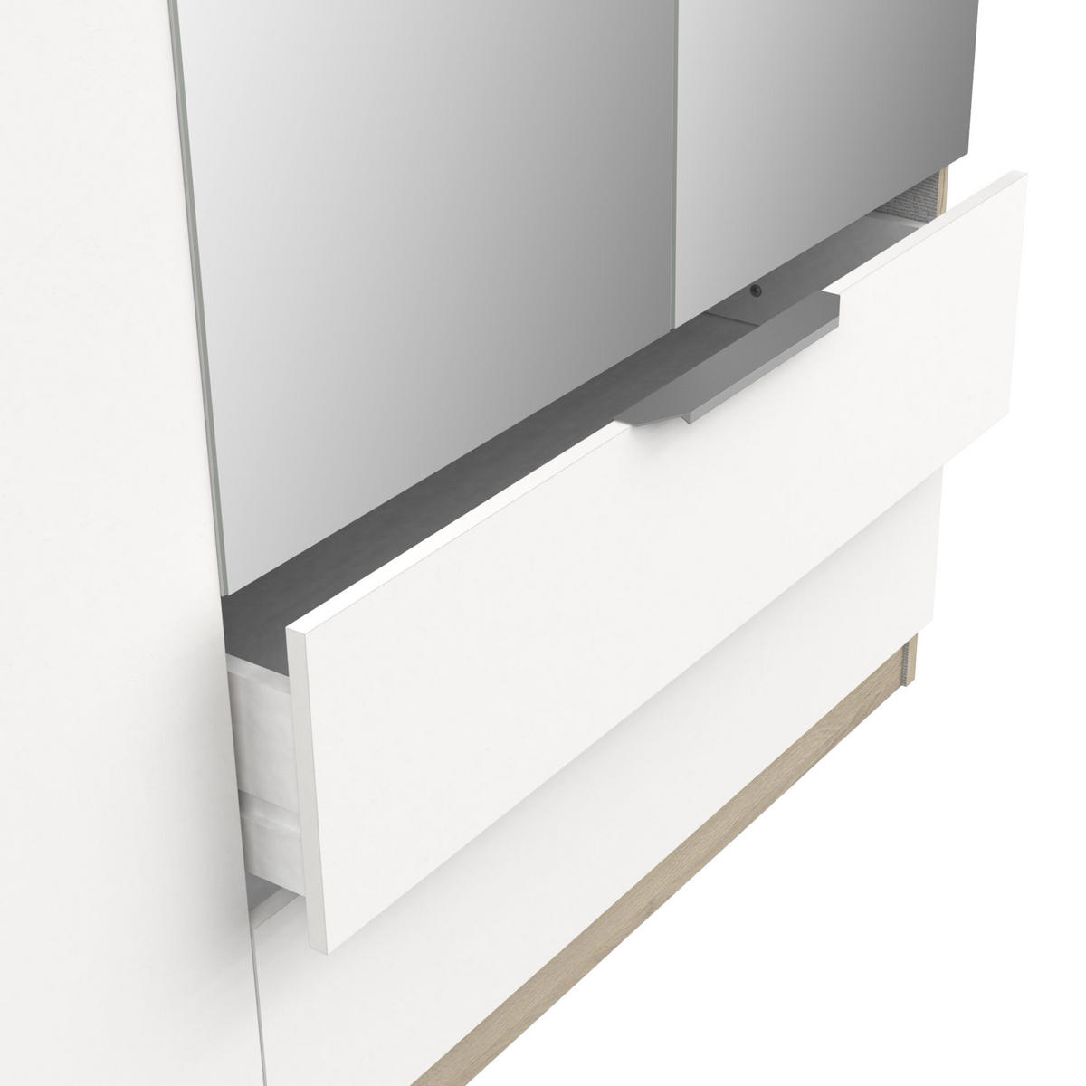 KLEIDERSCHRANK mit 4 Türen, 2 Schubladen und 2 Spiegeln Ghost - L157,3 cm - Weiß/Sonoma Eiche, Holz (157/203/51cm) - Demeyere