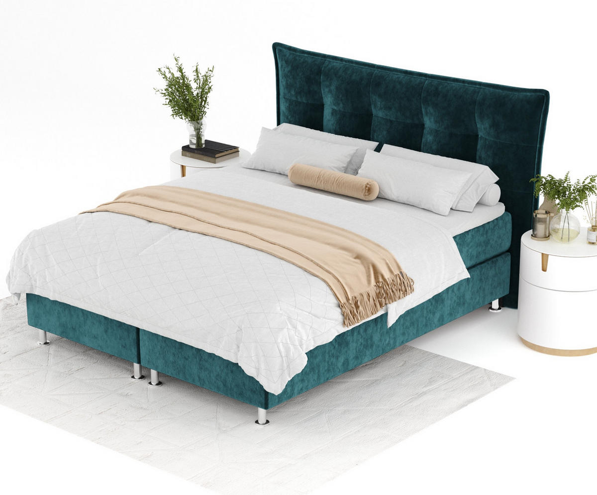 BOXSPRINGBETT Minori Türkisfarben 200/200 cm mit Latex-Topper - Türkis/Silberfarben, Holz/Holzwerkstoff (200/200cm) - Maison de Reve