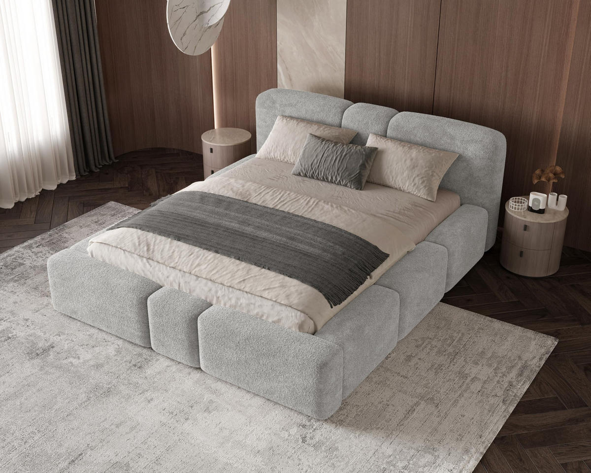 POLSTERBETT Monte160x200 cm- Bettkasten und Stauraum - Doppelbett mit Stabilem Metallrahmen - Monte-Stoff- Grau - Grau, Holzwerkstoff (160/200cm) - Chilly