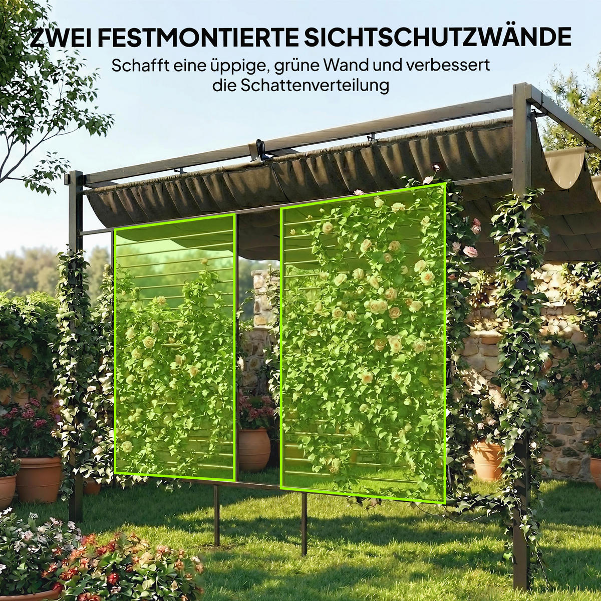 PERGOLA Stahl Polyester Dunkelgrau - Dunkelgrau/Schwarz, Textil/Metall (297/220/387cm) - Outsunny