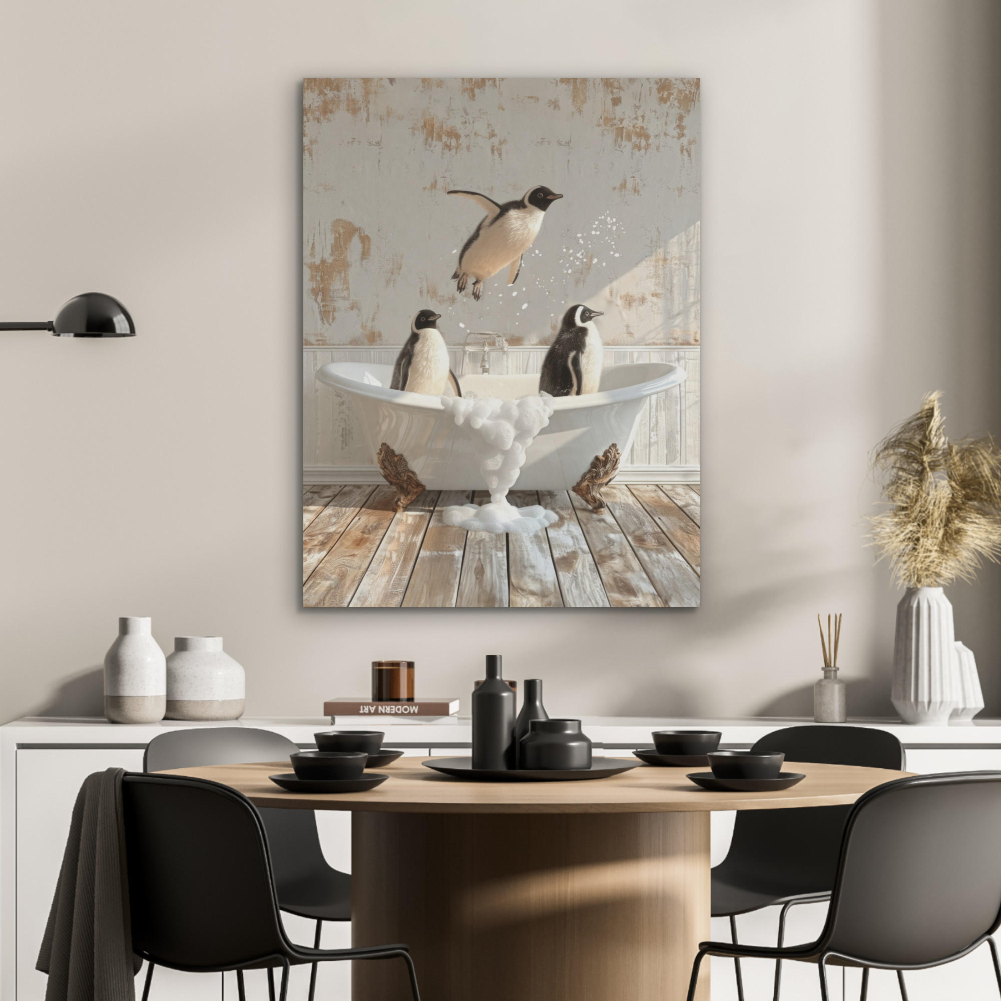 AKUSTIKPANEEL Vintage - Pinguin - Badewanne - Schaumstoff 60x80 cm - Schwarz, Textil (60/0.9/80cm) - MuchoWow