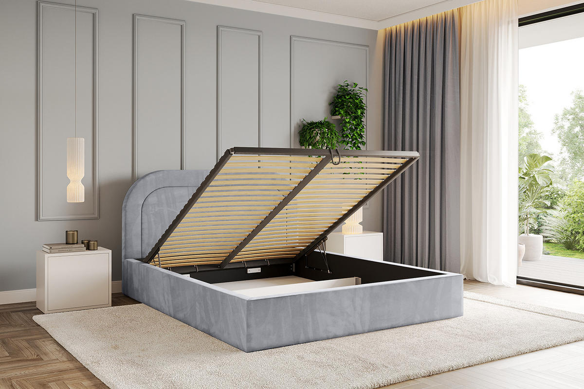 POLSTERBETT mit Bettkasten und Lattenrost, Bett mit Matratze H3/H4 - LERAY 200x200 Hellgrau - Hellgrau, Holzwerkstoff/Textil (200/200cm) - ALTDECOR
