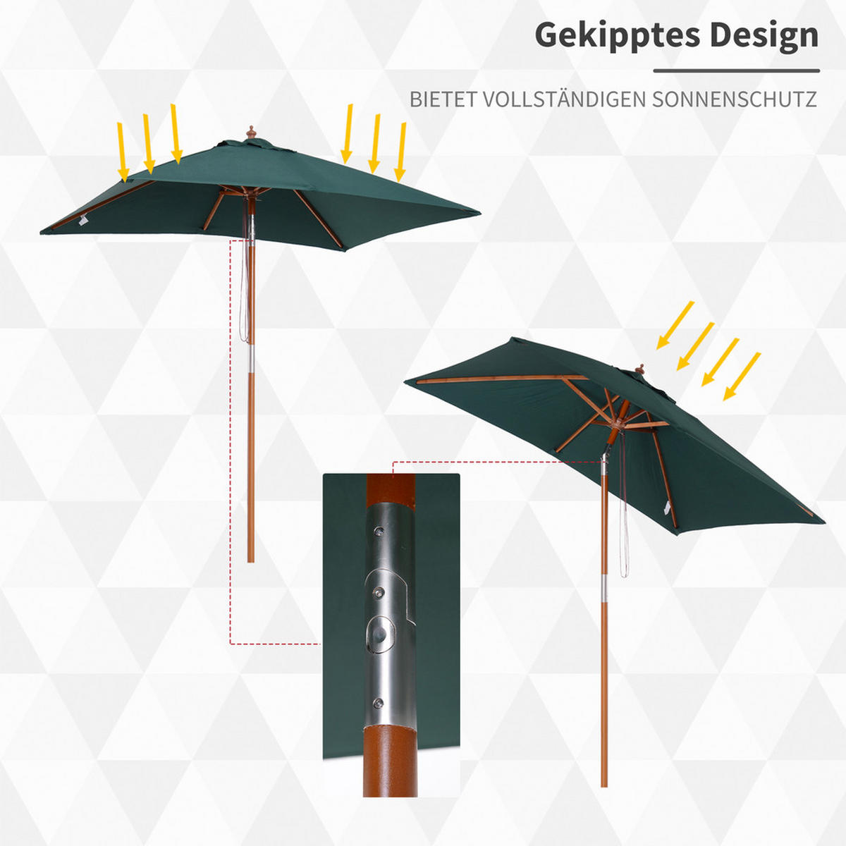 SONNENSCHIRM Rechteckig Tannenholz 200x150cm - Grün, Textil (150/200cm) - Raelunyi