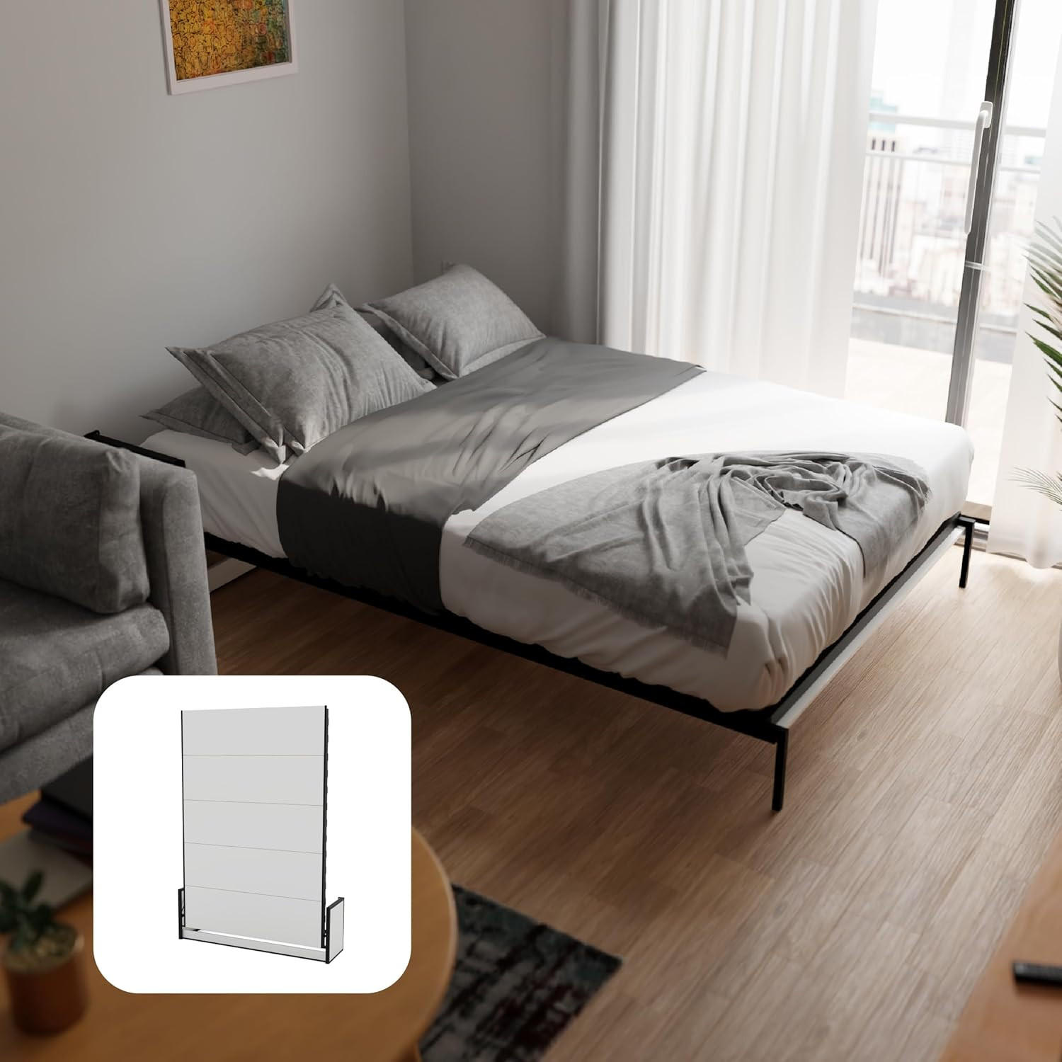 SCHRANKBETT Murphy Studio 140x200 Vertikal, mit Gasdruckfeder-Mechanismus - Graphitfarben/Schwarz, Metall (140/200cm) - WallBedKing