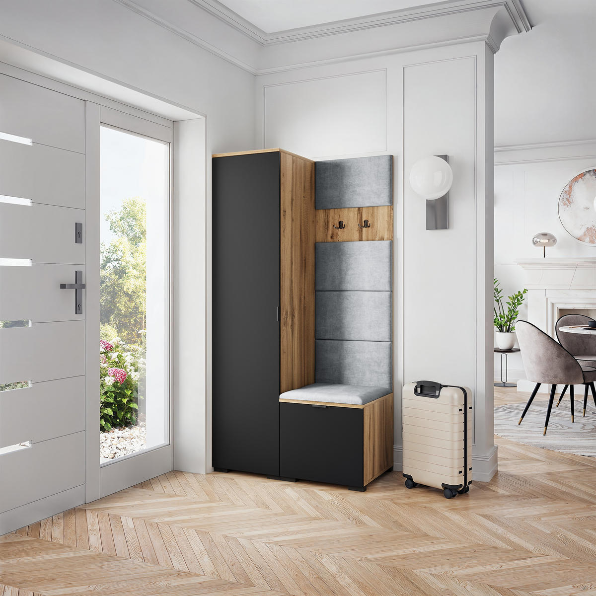 GARDEROBENSCHRANK LORI 95/181/51 cm Modern Eiche Wotan - Eiche Wotan/Schwarz, Holzwerkstoff (95/181/51cm) - MASSENO