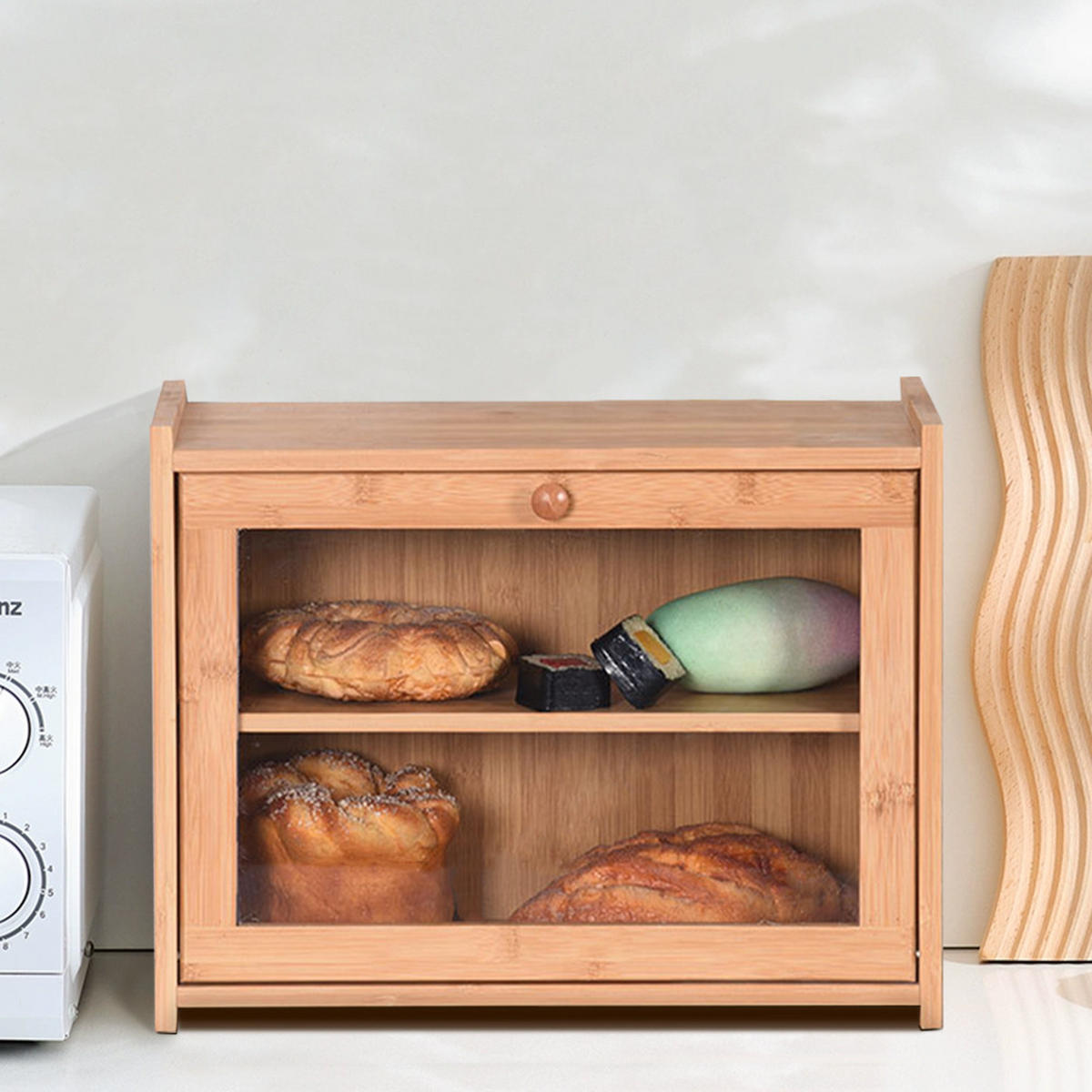 BROTKASTEN aus Bambus in Natur Farbe mit zwei Fächern Rechteckig Umweltfreundlich & ungiftig 40 x 17 x 31 cm - Naturfarben, Naturmaterialien (40/31/17cm) - Livingandhome