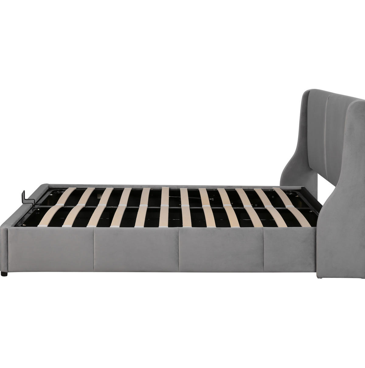 POLSTERBETT 140/190 cm mit hydraulischem Bettkasten, binaurales Kopfteil, Grau - Grau, Textil (140/190cm) - Redom