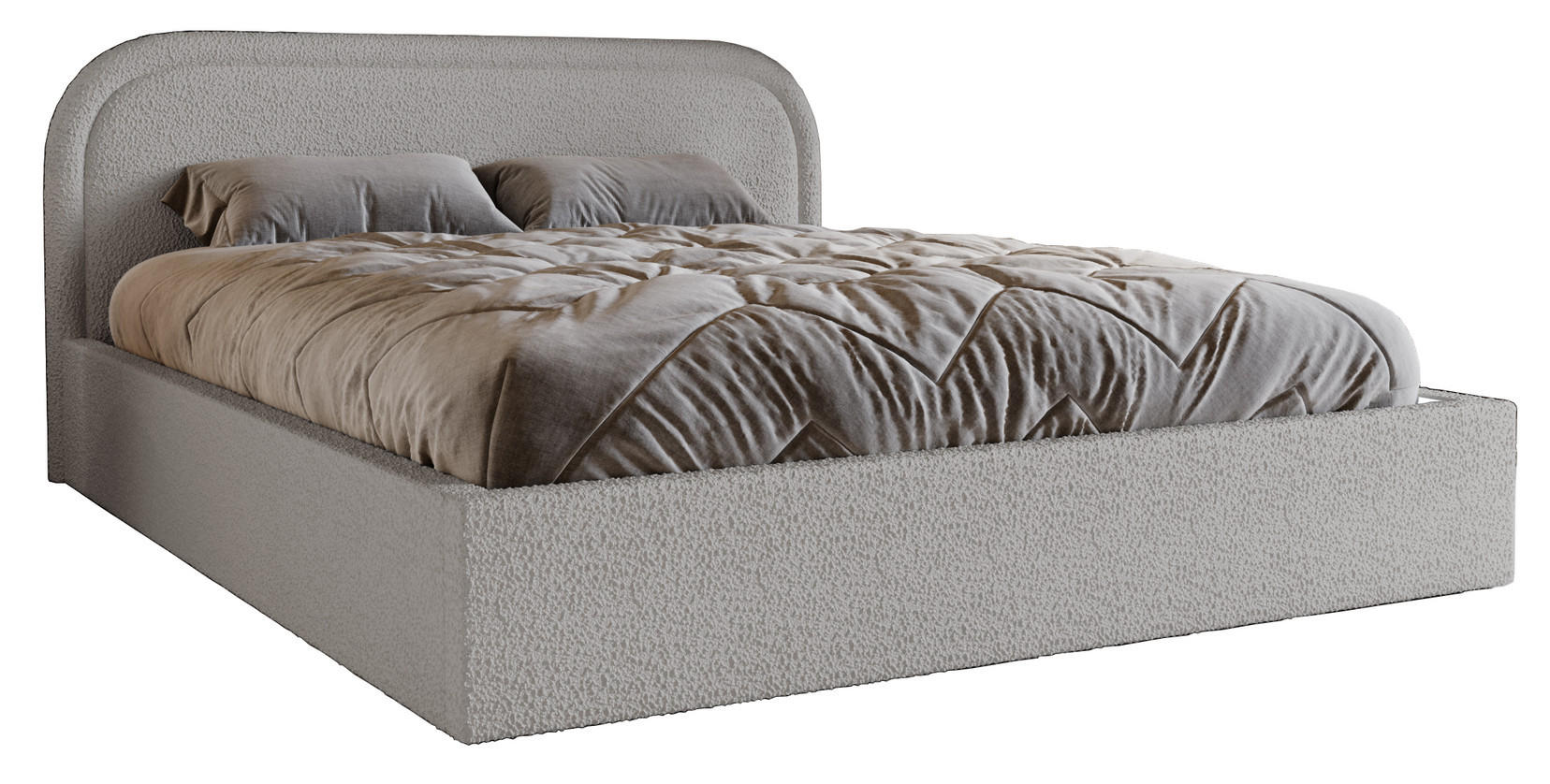 DOPPELBETT 180x200 Dune mit Bettkasten, runde Kopfteil, Bouclé, Hellgrau - Hellgrau, Holz/Textil (180/200cm) - Emporius