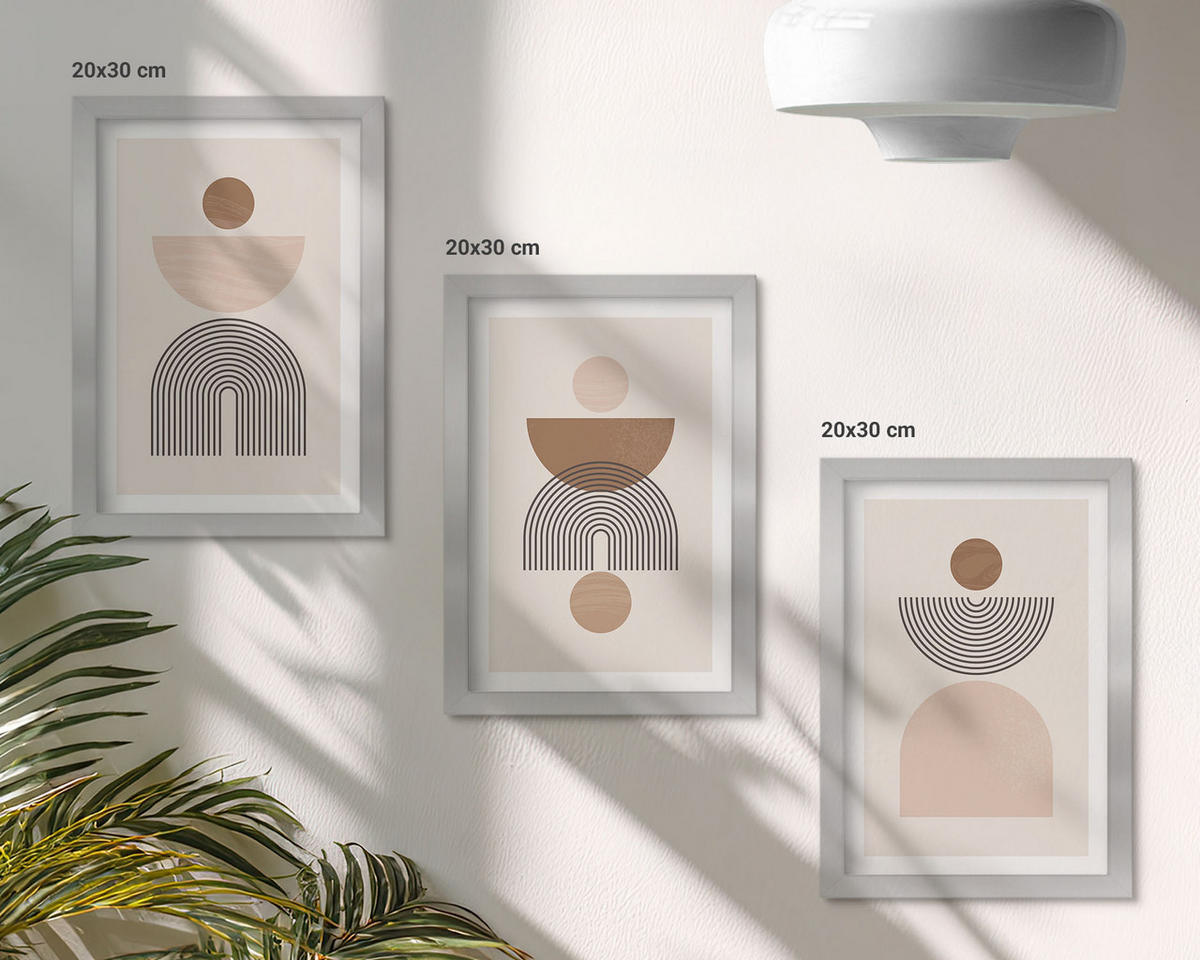 BILDER SET 3er Set - 20x30 cm Silberner Rahmen - Abstrakte braune Formen - Silberfarben, Kunststoff (20/30cm) - TULUP