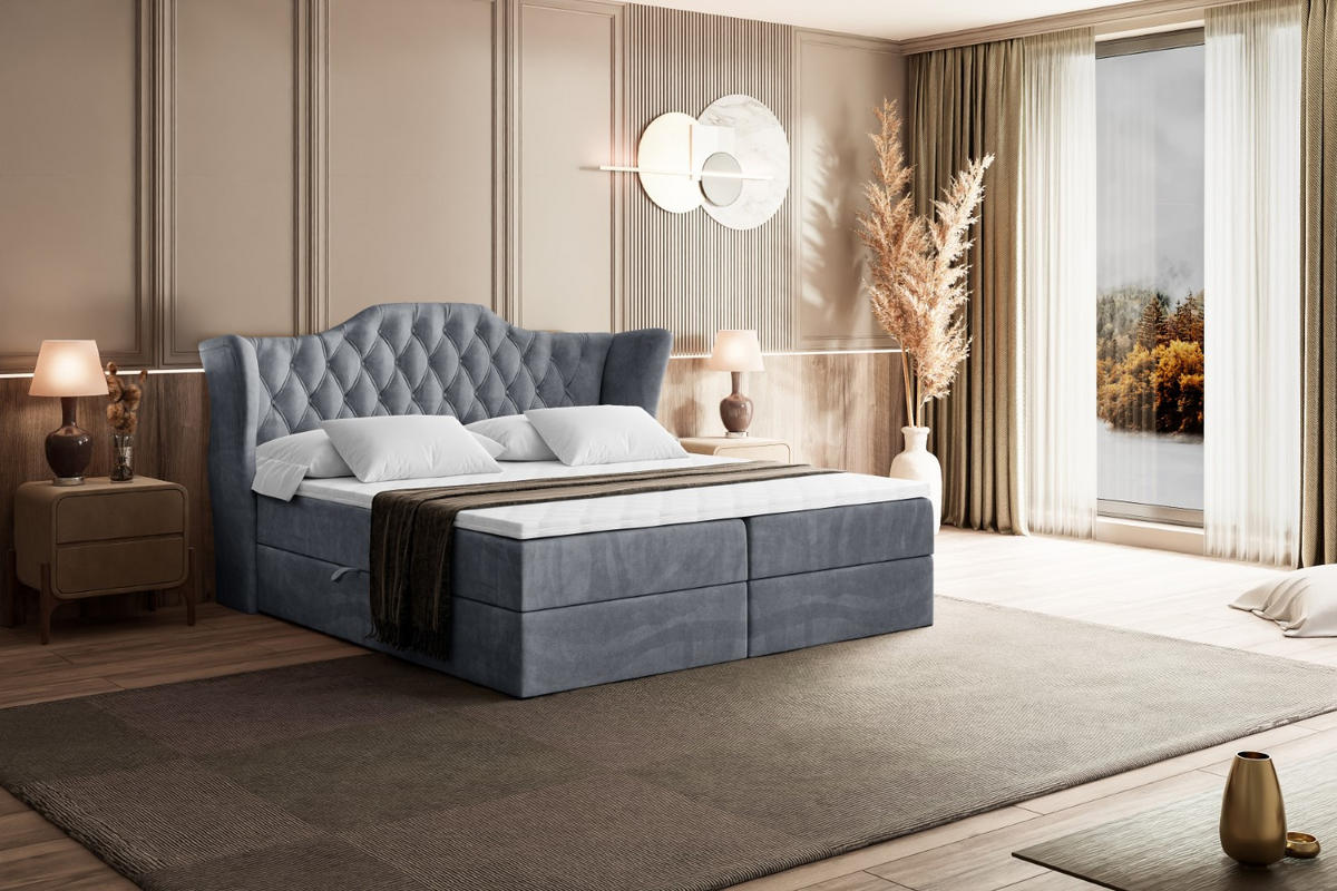 BOXBETT mit Matratze H4 und Lattenrost - VILA - 200x200 cm - H4 - Grau - Grau, Holzwerkstoff (200/200cm) - ALTDECOR