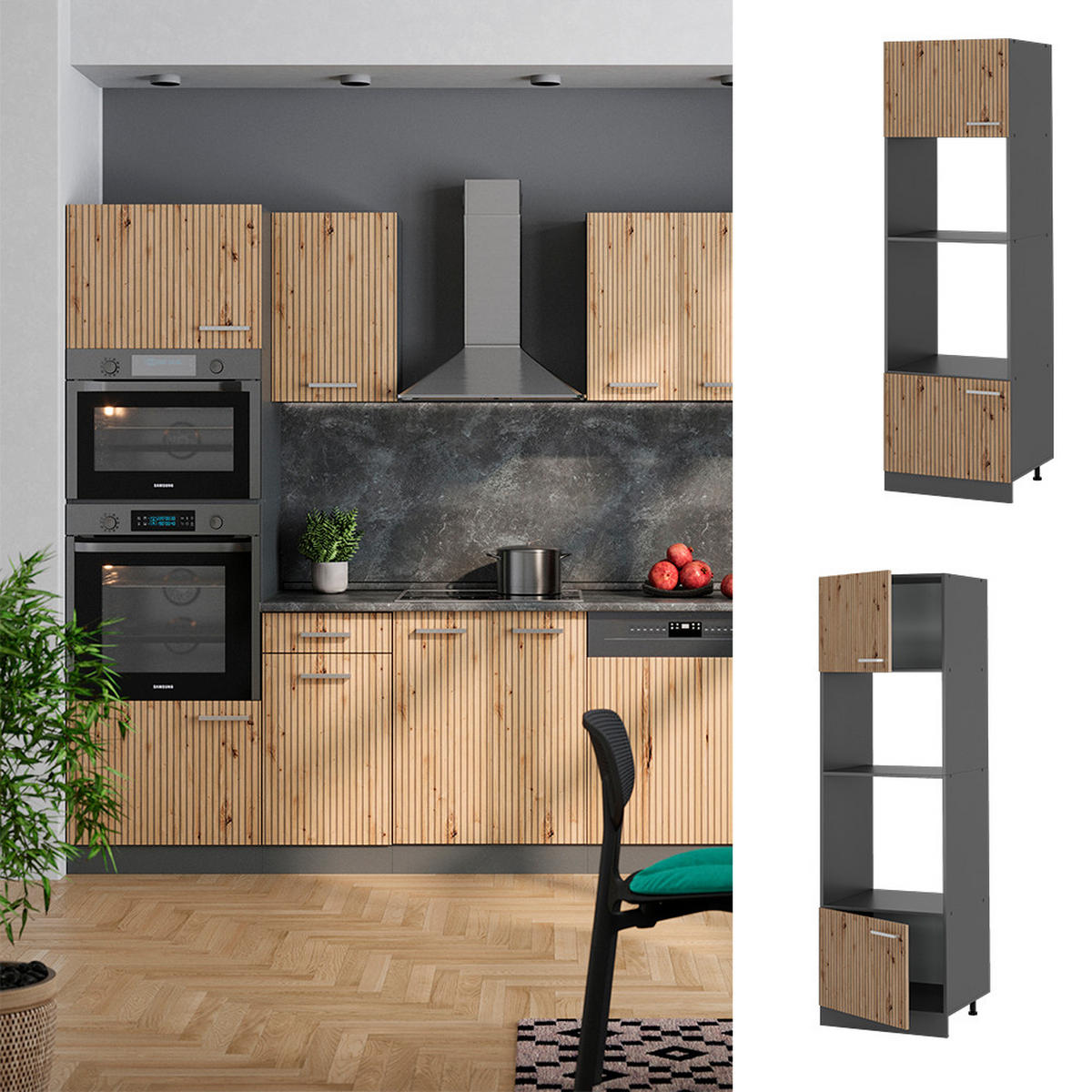 MIKROWELLENSCHRANK R-Line Artisan-Eiche 60 cm - Anthrazit/Eiche Artisan, Holzwerkstoff (60/206.8/57.2cm) - Vicco