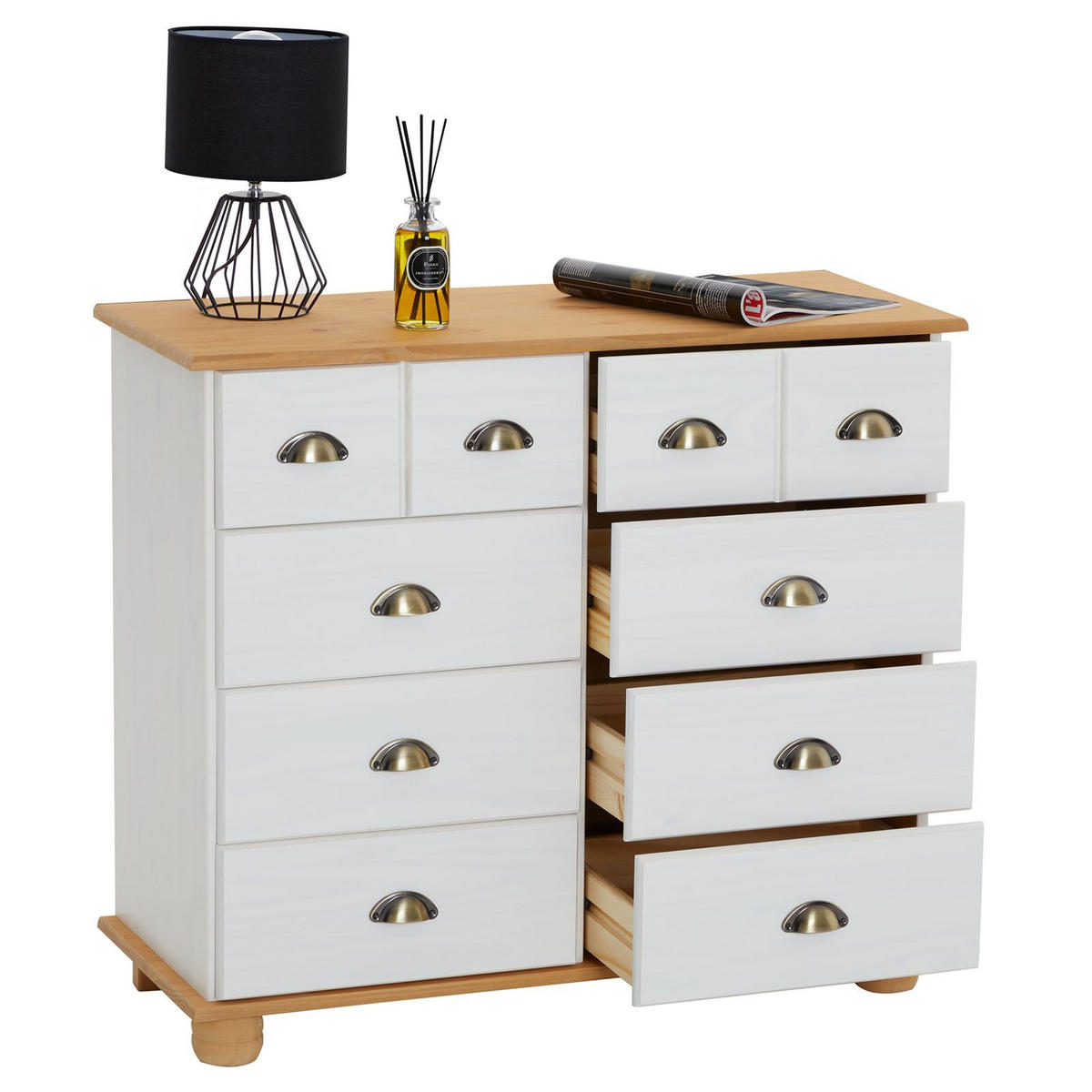 APOTHEKERKOMMODE COLMAR - Weiß/Braun, Holz (92/80/39cm) - IDIMEX