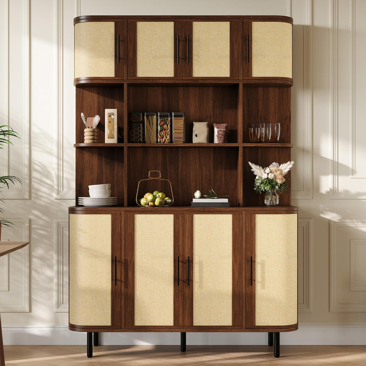 KÜCHENSCHRANK, Sideboard 8 Türen, 120/180/20 cm, MDF, SCHMALES DESIGN, für Wohnzimmer und Flur - Walnussfarben, Holzwerkstoff (20/180/120cm) - Rolipo