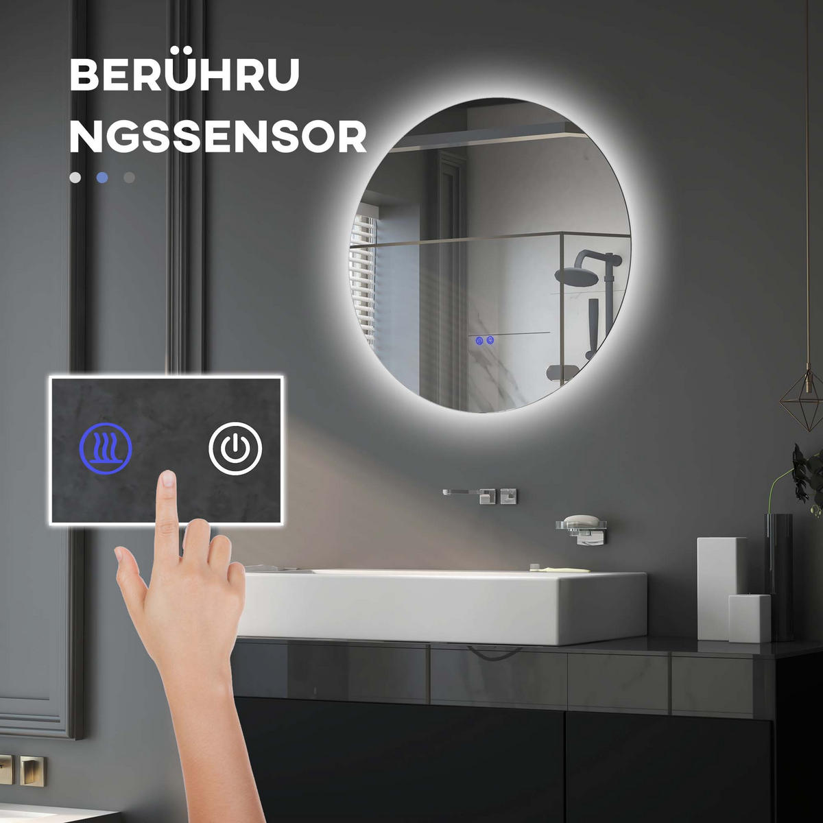 BADEZIMMERSPIEGEL - Transparent, Glas/Metall (60/3.5/60cm) - Kleankin