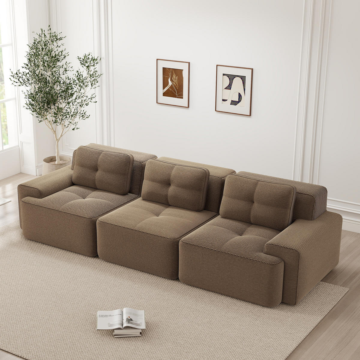 SOFA 293×104×69 cm aus kratzfestem Cordstoff rahmenlos, braun - Braun, Textil (104/69/293cm) - Luhomfu