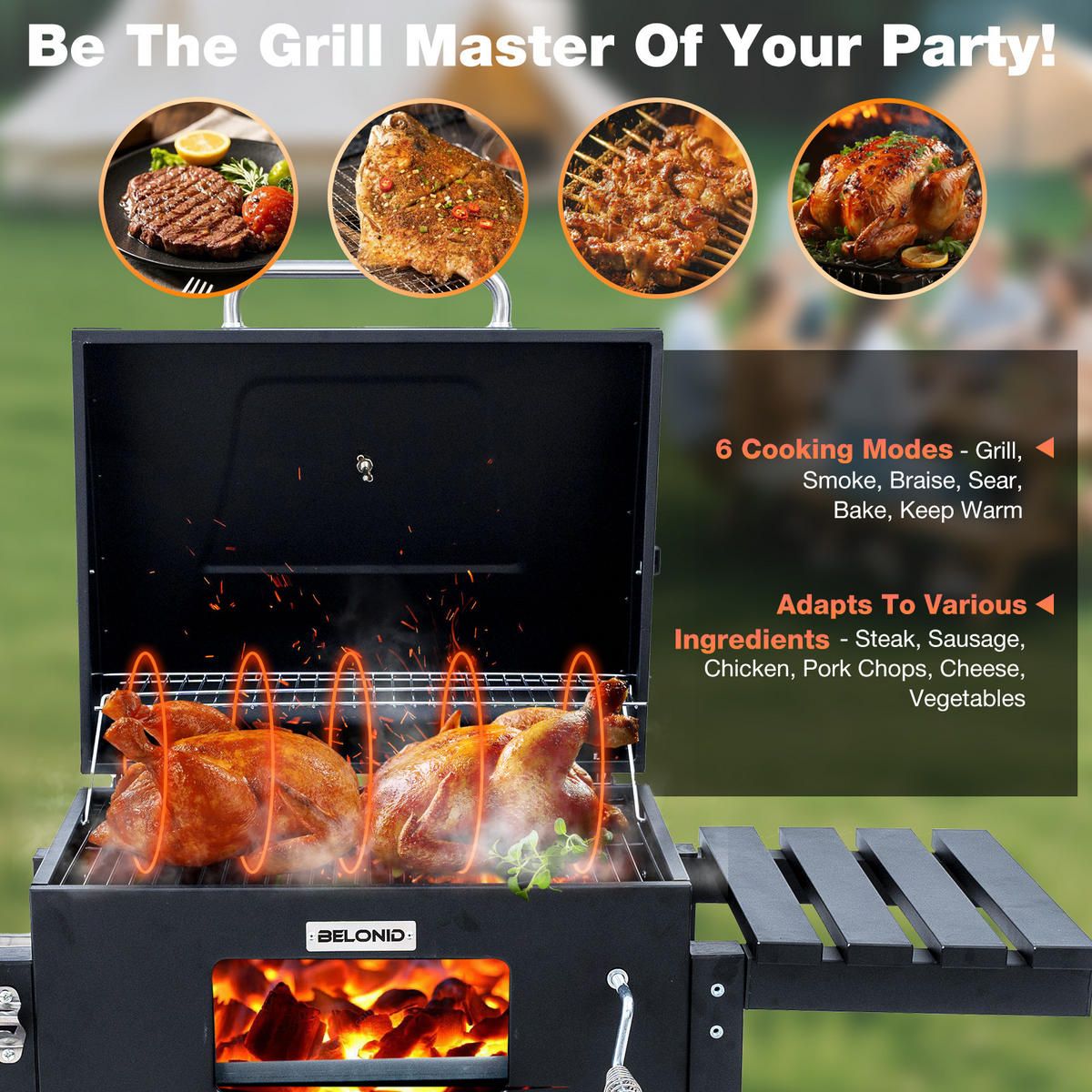 HOLZKOHLEGRILL mit Abdeckung - Schwarz, Metall (55/104/113cm) - BELONID