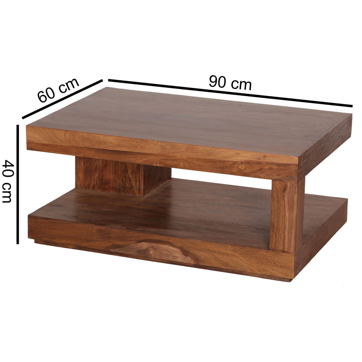 COUCHTISCH Sheesham Massivholz, 90x60 cm, Einzigartige Maserung, 30 kg Belastbarkeit - Braun, Holz (60/90/40cm) - KADIMA DESIGN