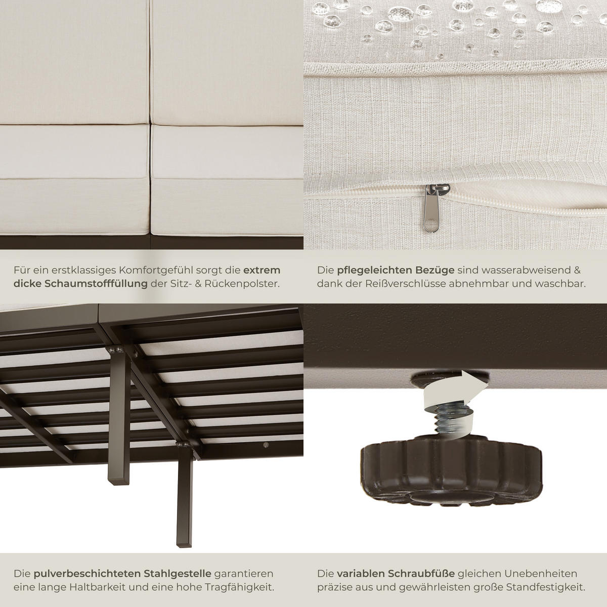 GARTEN-LOUNGESET Comosa,höhenverstellbare Füße,braun/beige - Beige/Braun, Kunststoff - tectake