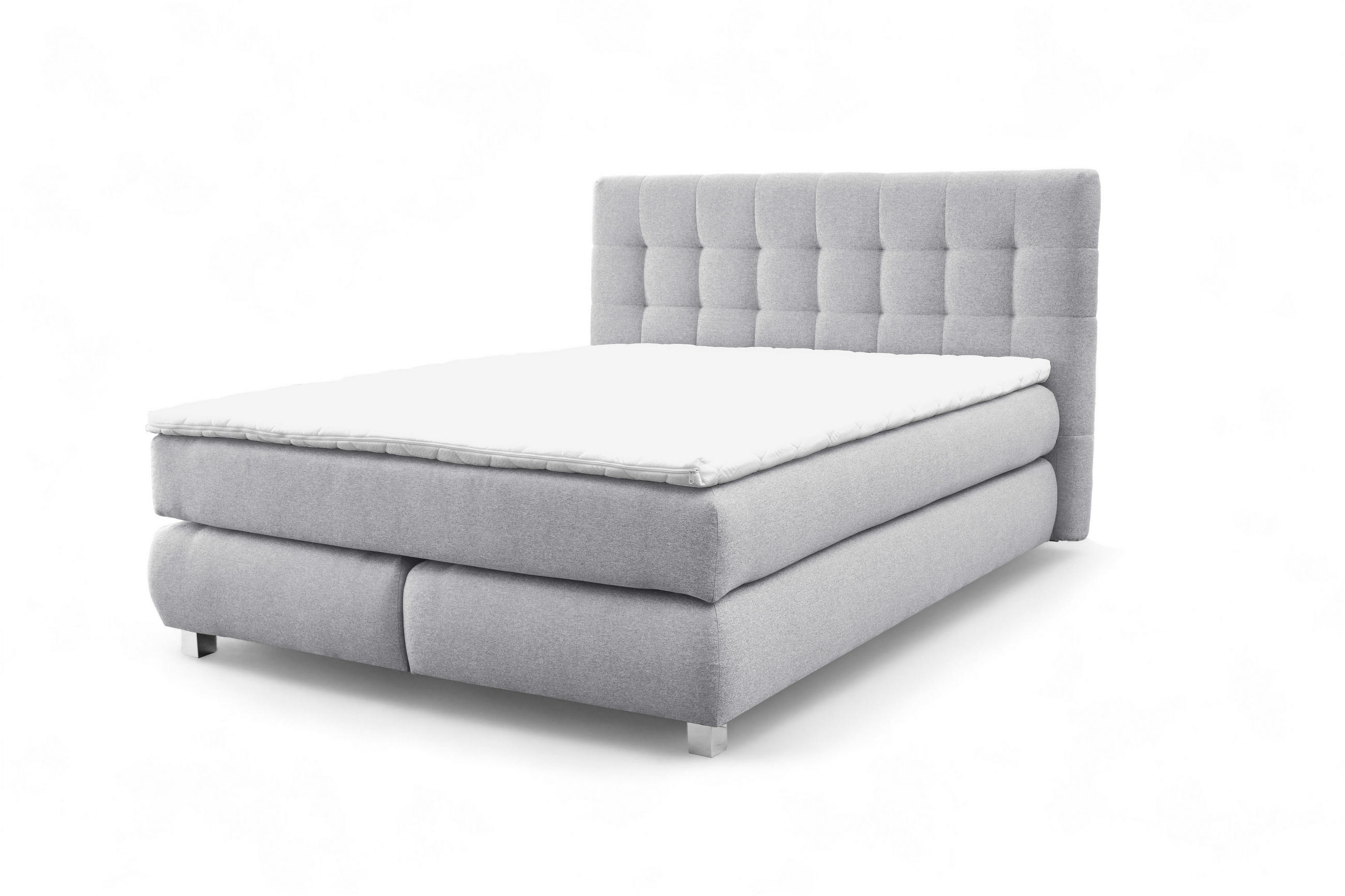BOXSPRINGBETT Ben mit Pocketmatratze und Bonellmatratze inkl. Topper - Hellgrau, Textil (200/200cm) - AN-Moebel 4u