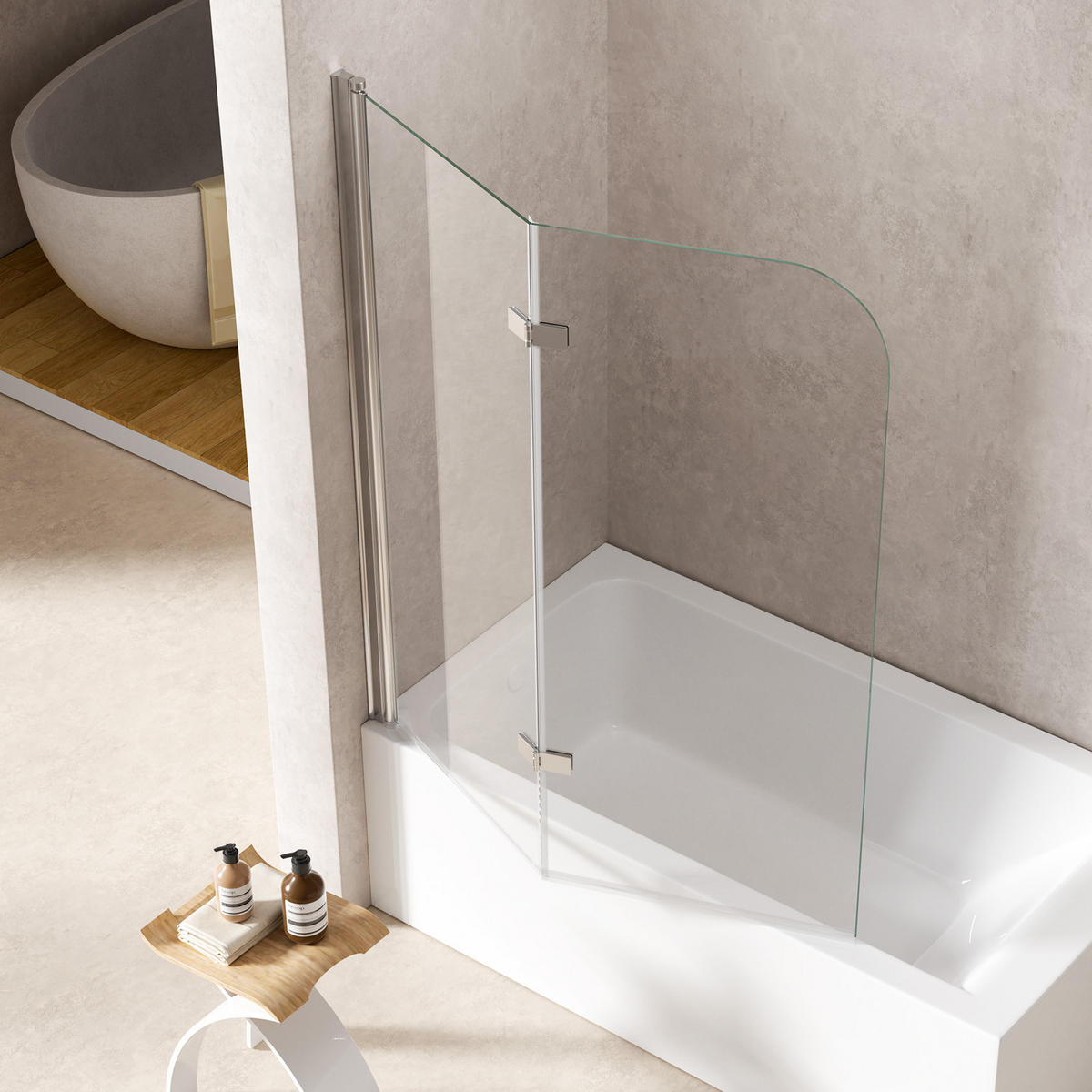 BADEWANNENAUFSATZ 110/140 cm Chrom 2-tlg. faltbar 6 mm mit beidseitiger Nano-Beschichtung - Chromfarben, Glas (110/140cm) - S'AFIELINA