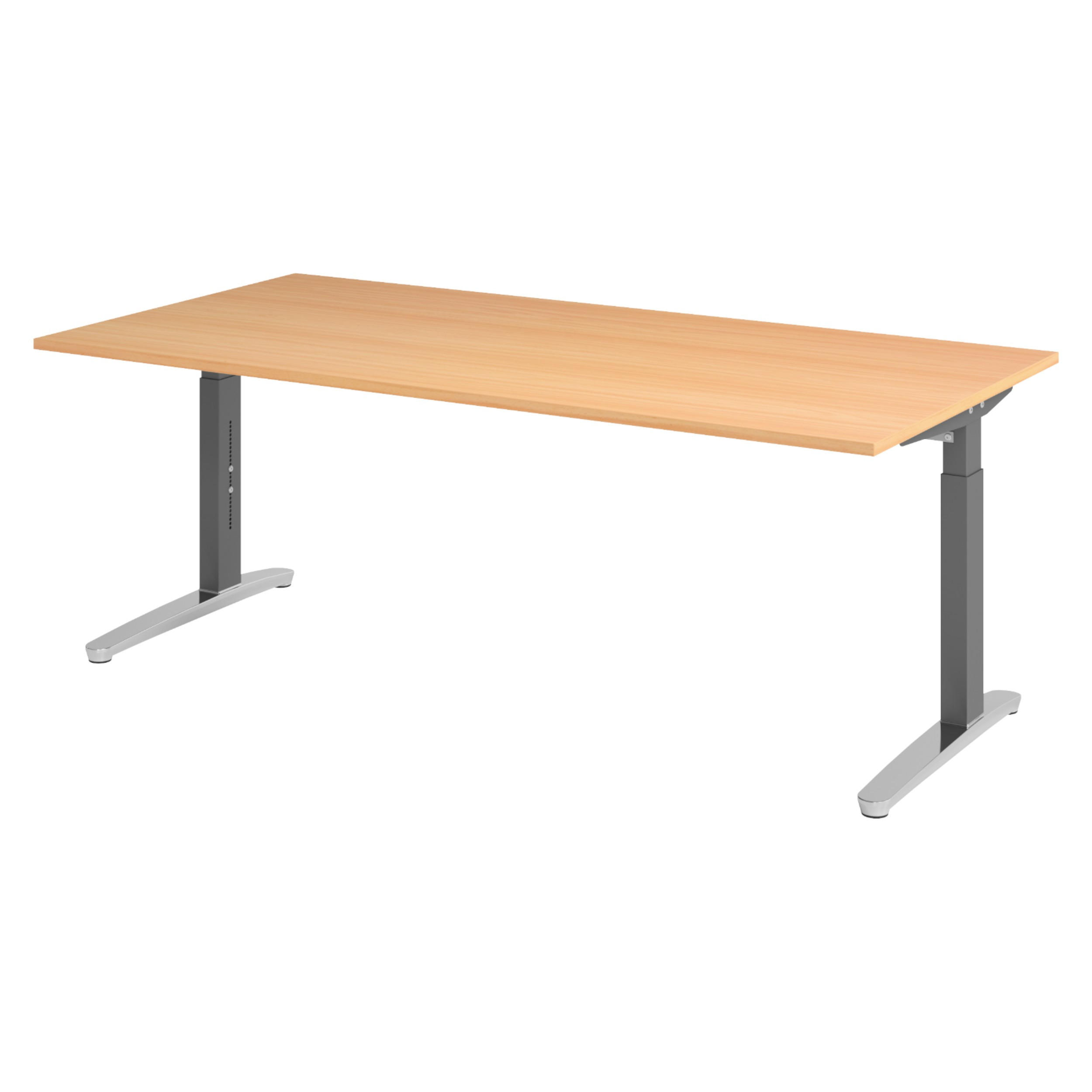 SCHREIBTISCH Serie-XB 100/200/74 cm in Buchefarben/Graphitfarben/Alu poliert - Buchefarben/Graphitfarben, Holzwerkstoff (100/200/74cm) - bümö