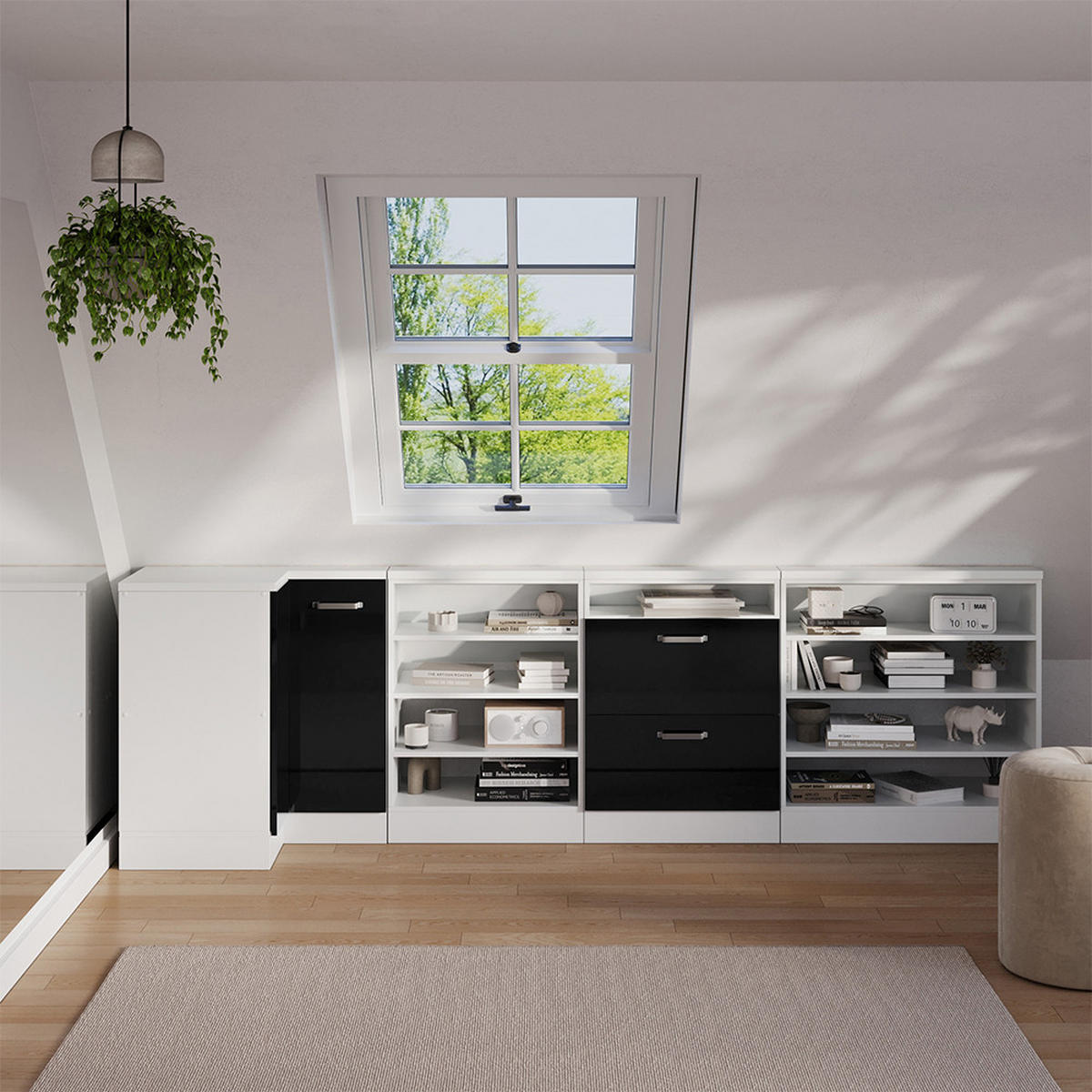 DACHSCHRÄGENSCHRANK ECKSCHRANK Rion Schwarz Hochglanz/Weiß 75.6 x 81.6 cm mit 1 Tür - Schwarz Hochglanz/Weiß, Holzwerkstoff (75.6/81.6/75.6cm) - Vicco