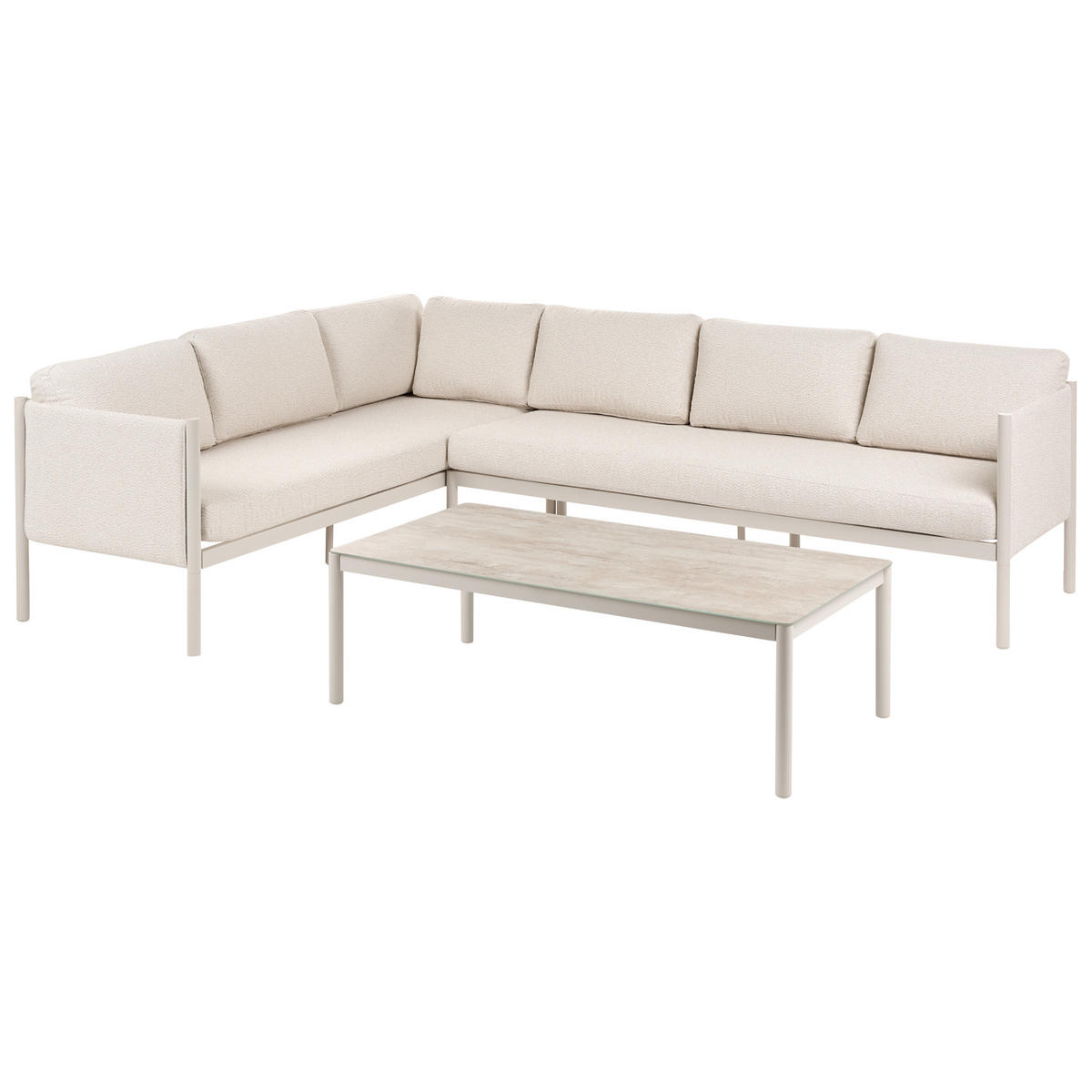 GARTEN Ecksofa mit Tisch 5-Sitzer Metall Hellbeige rechtsseitig Tonara - Beige, Metall - Beliani